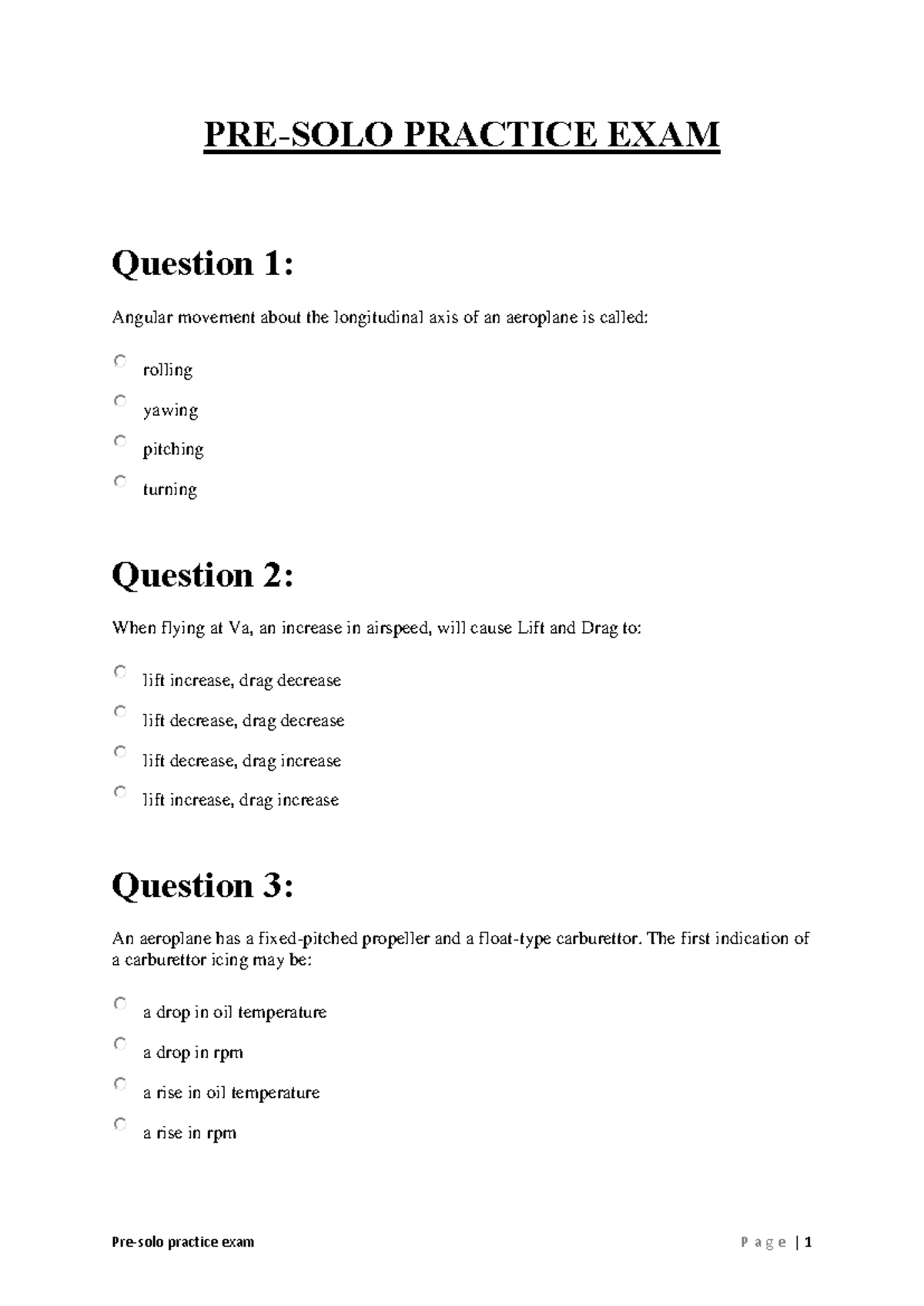 Pre-Solo Exam Practice Questions for Aviation Safety Understanding ...
