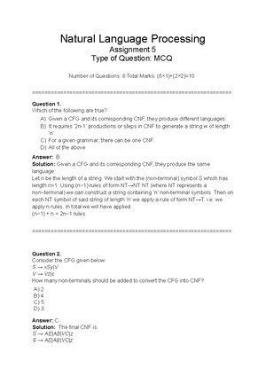Natural Language Processing MCQ Solutions - Course Code: NLP 3 - Studocu