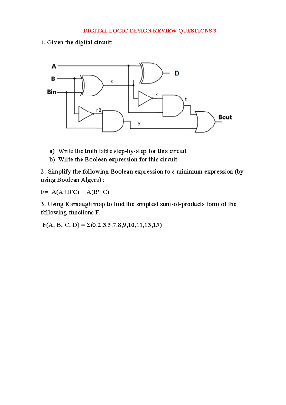 DLD Midterm Review: Digital Logic Design Questions - Studocu