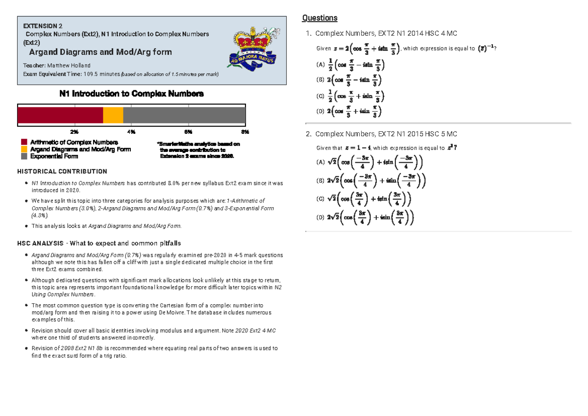 Complex Numbers (EXT2 N1): Argand Diagrams & Modulus-Argument Analysis ...