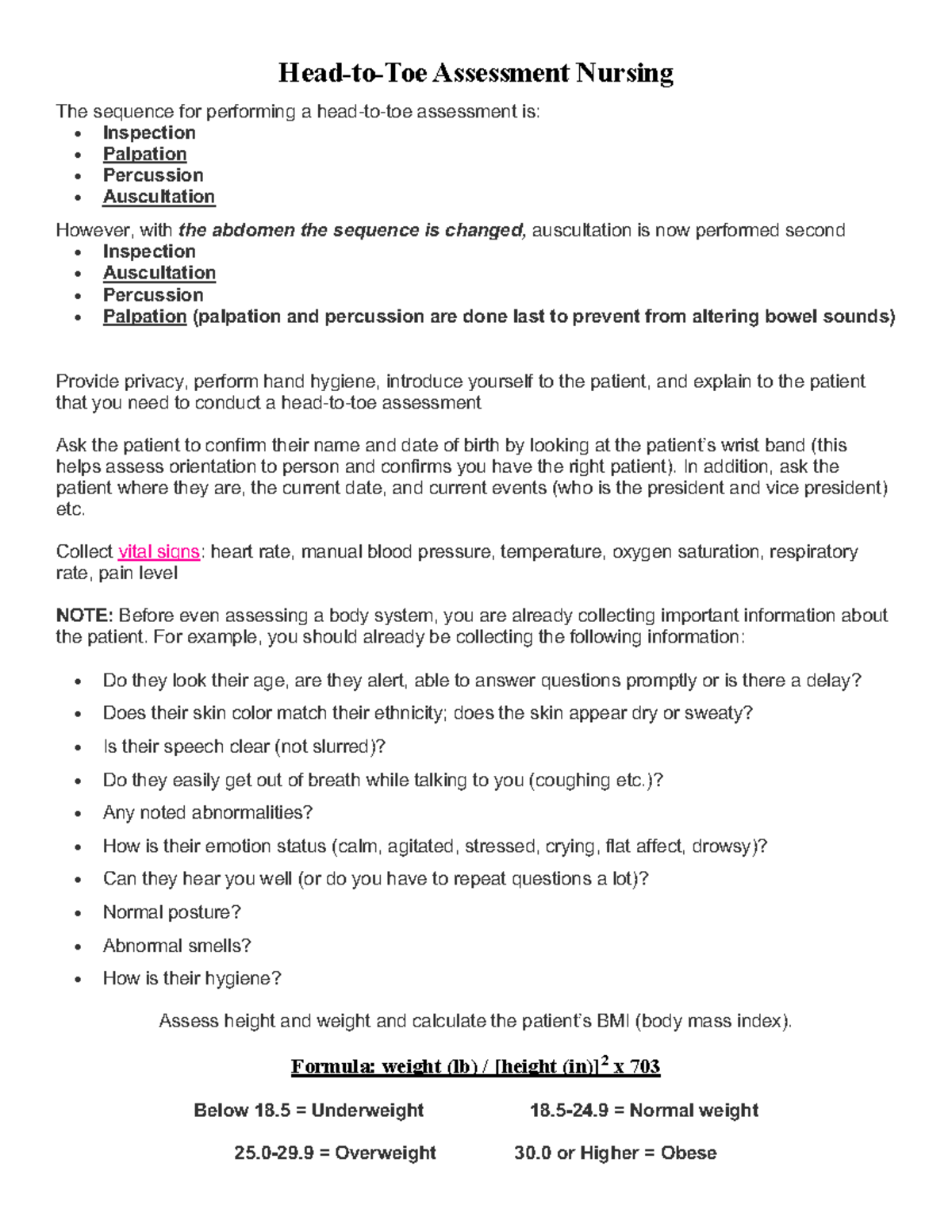 Head To Toes Assessment revised - Head-to-Toe Assessment Nursing The ...