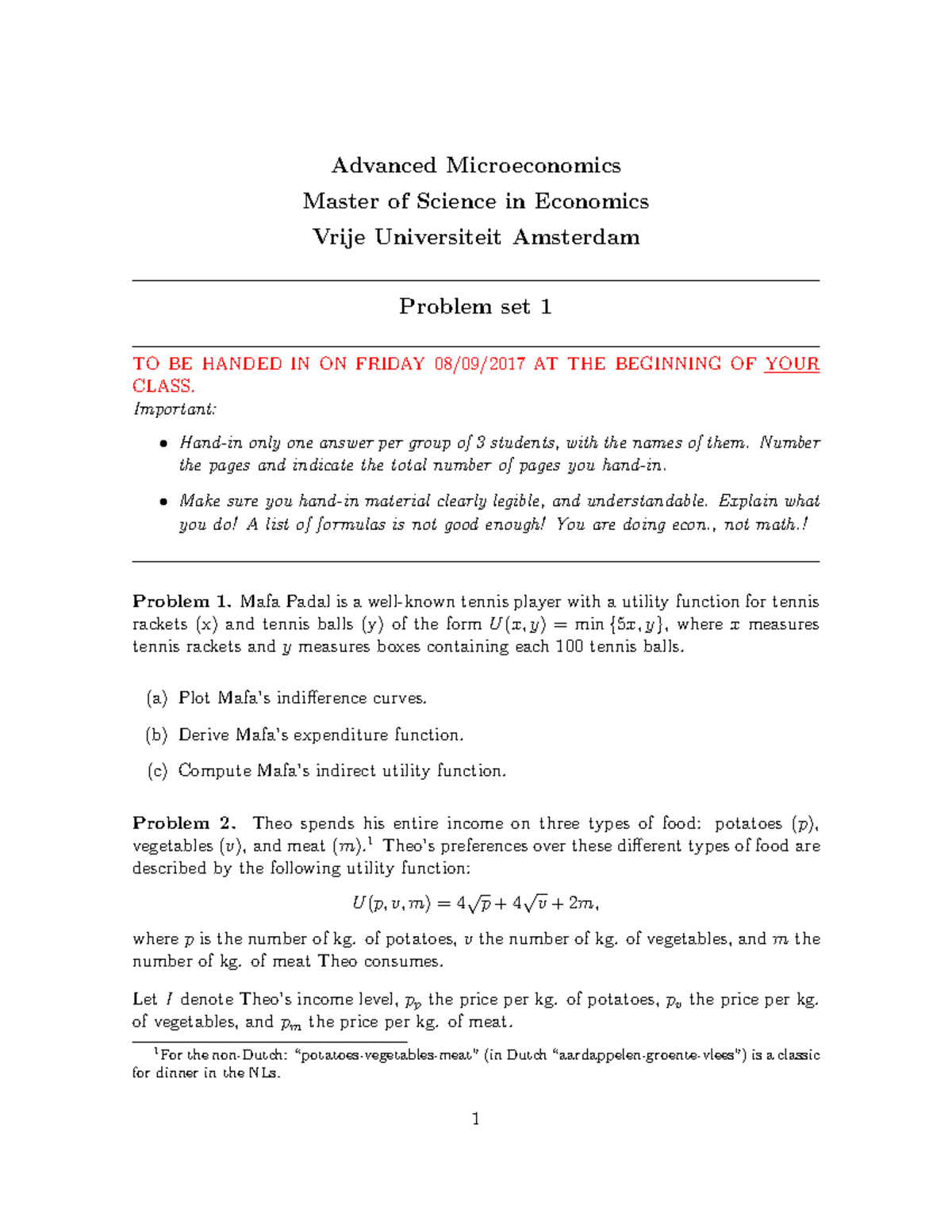 PS1 - Problem Set 1: Advanced Microeconomics Analysis and Solutions ...