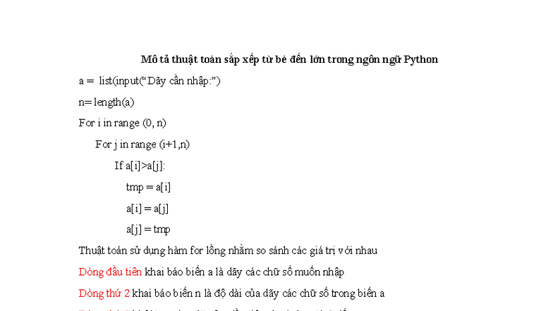 Mô tả Thuật Toán Sắp Xếp Trong Python - KTPM67B - Studocu