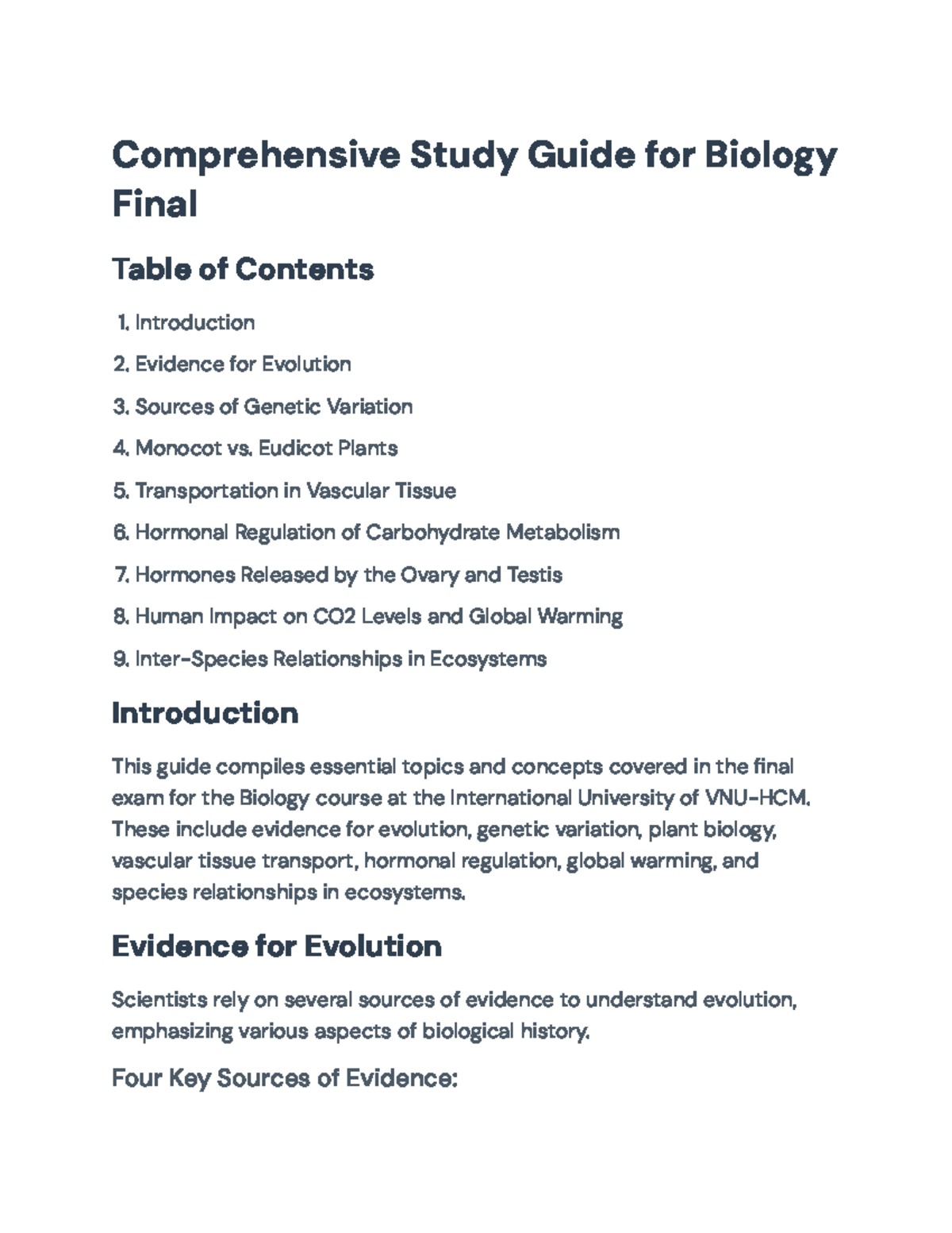 Biology Final Exam Study Guide (Course Code: BIO101) - Comprehensive ...