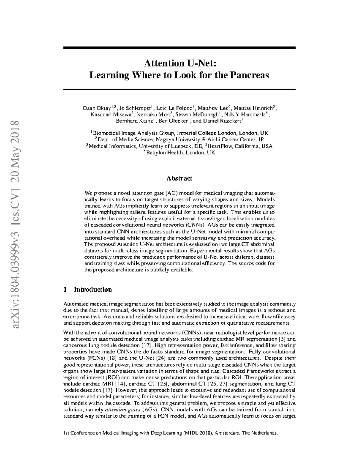 Attention U-Net for CT Pancreas Segmentation: MIDL 2018 - Studocu