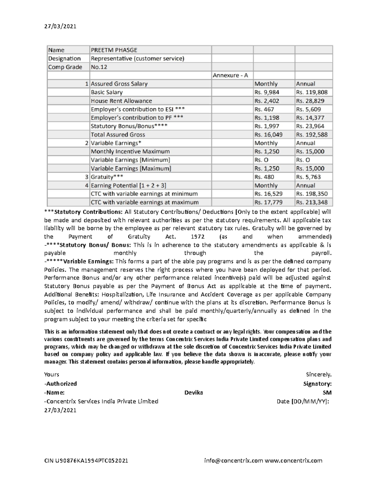 Document - Project: Employment Terms and Statutory Contributions ...