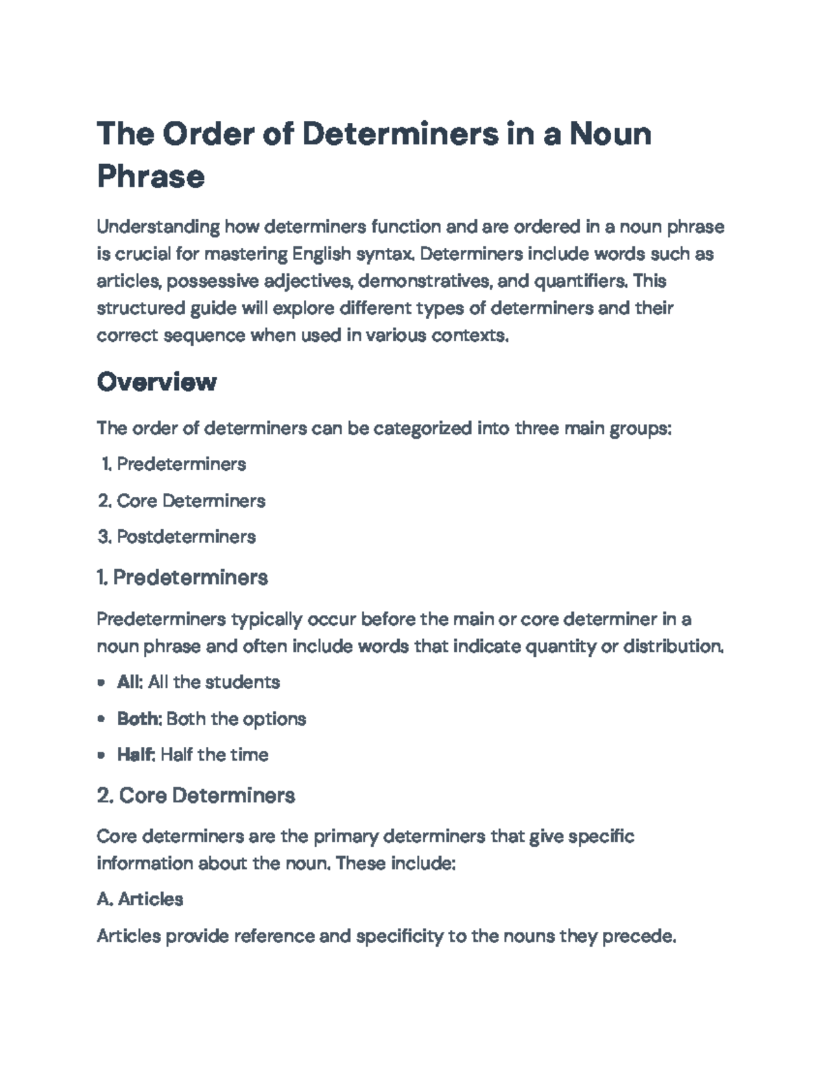 Understanding the Order of Determiners in Noun Phrases - The Order of ...