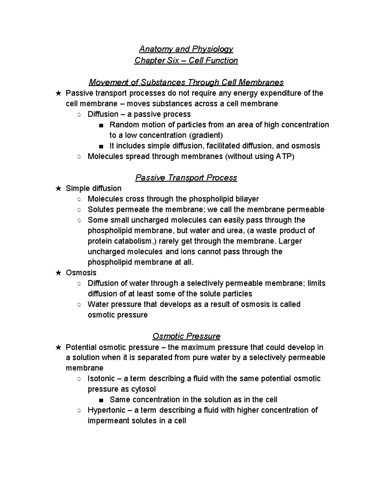 Anatomy and Physiology - Chapter 6: Cell Function and Transport ...