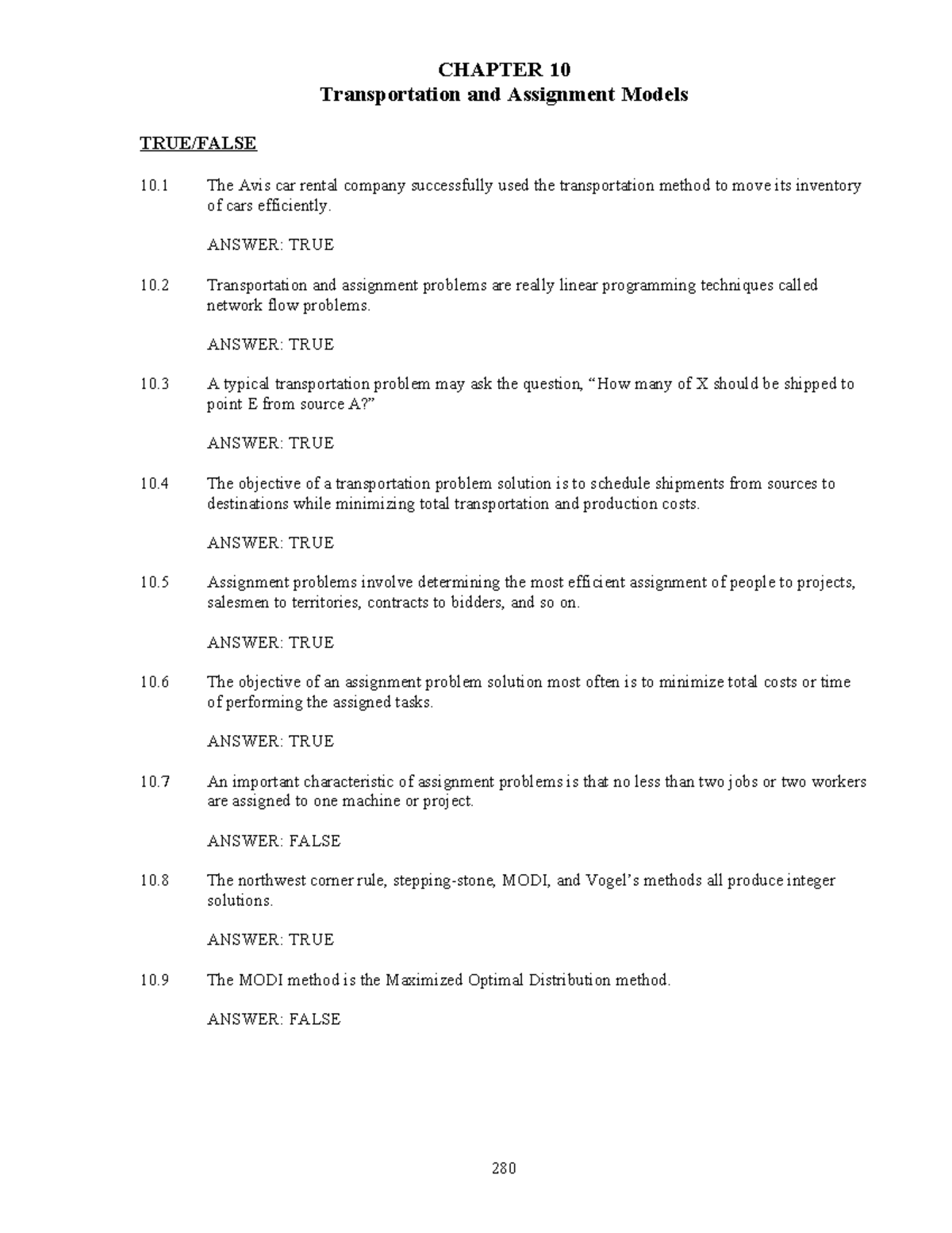CHAPTER 10 Transportation and Assignment Models: Key Concepts and ...