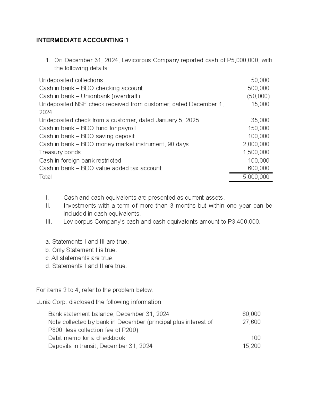 INTERMEDIATE ACCOUNTING 1: 2ND YEAR MOCK QE Questionnaire - Studocu