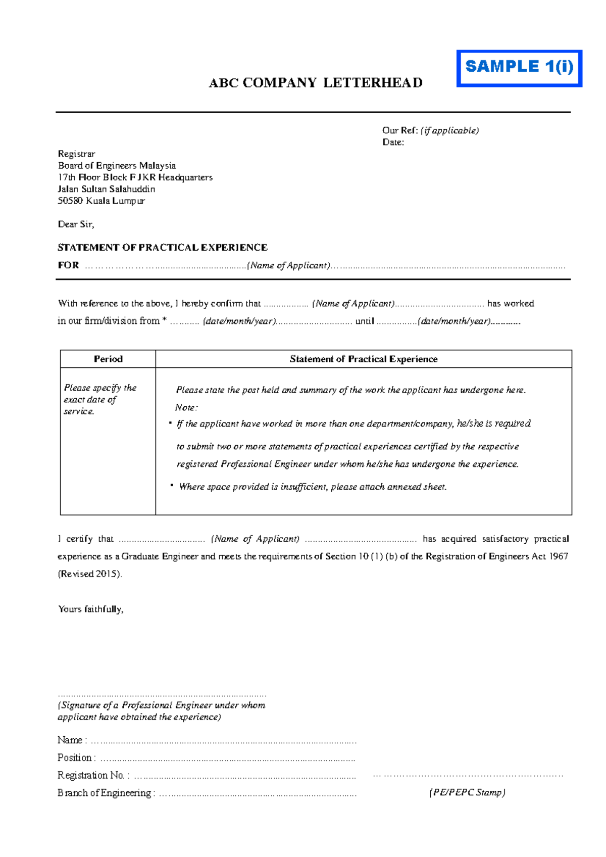 Statement of Practical Experience for Graduate Engineer - Studocu