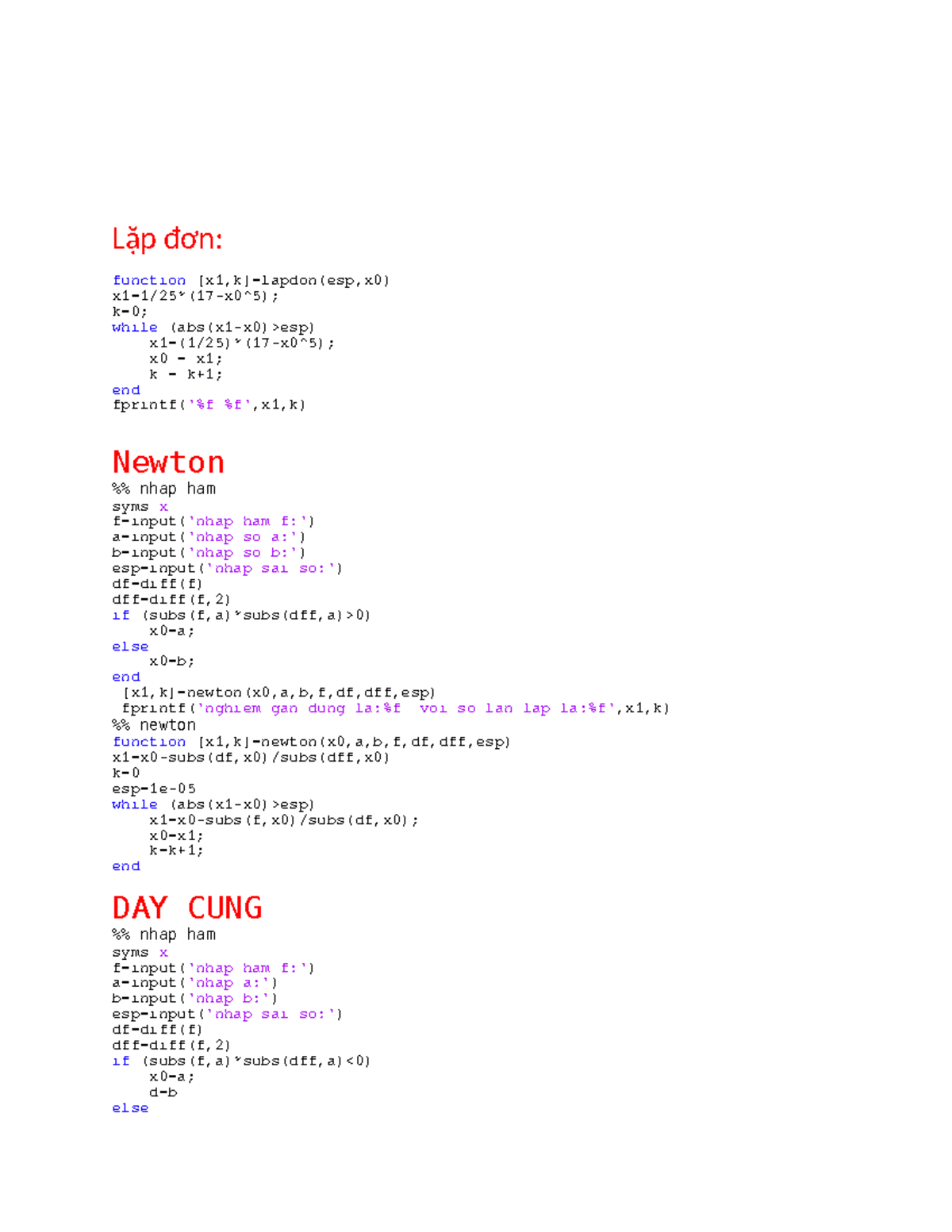 Matlab code for numerical methods course 20222 studocu