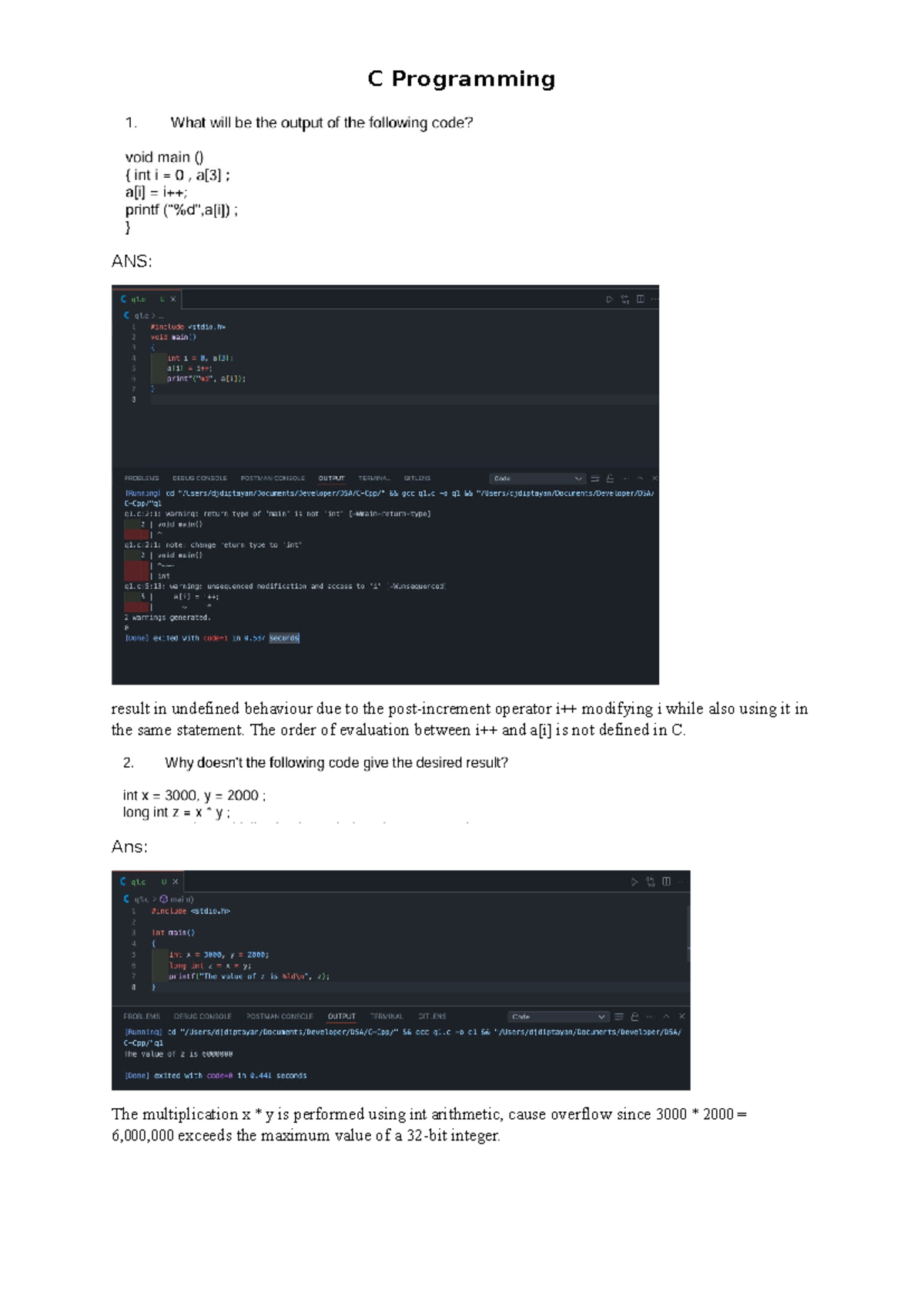placement ptact - C Programming ANS: result in undefined behaviour due ...