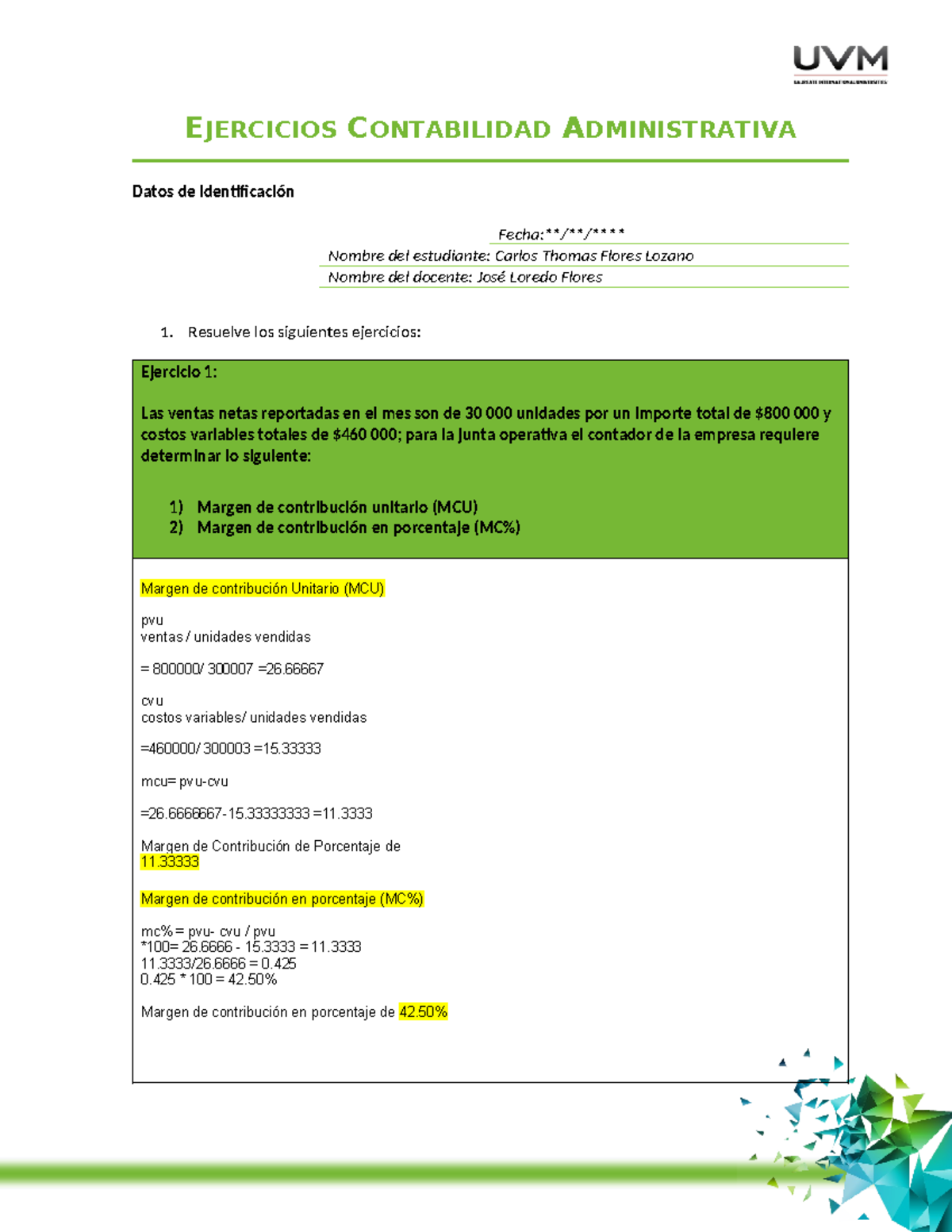 U Ejercicios A Contabilidad Administrativa Ejercicios Contabilidad Administrativa Datos De