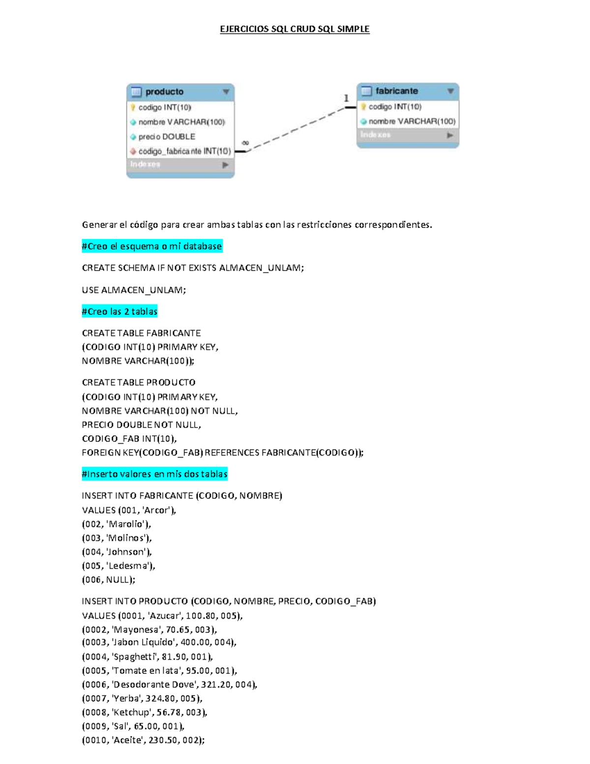 Ejercicios SQL CRUD y Consultas DDL - EJERCICIOS SQL 101 - Studocu