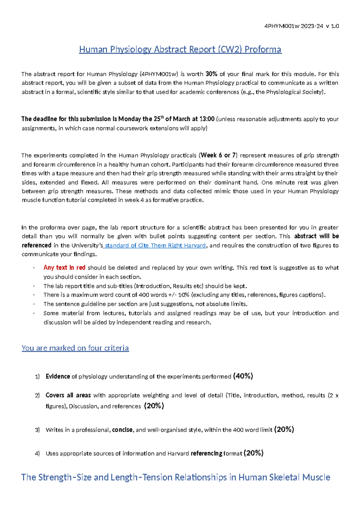 Human Physiology Abstract Report (CW2) on Muscle Function Relationships ...