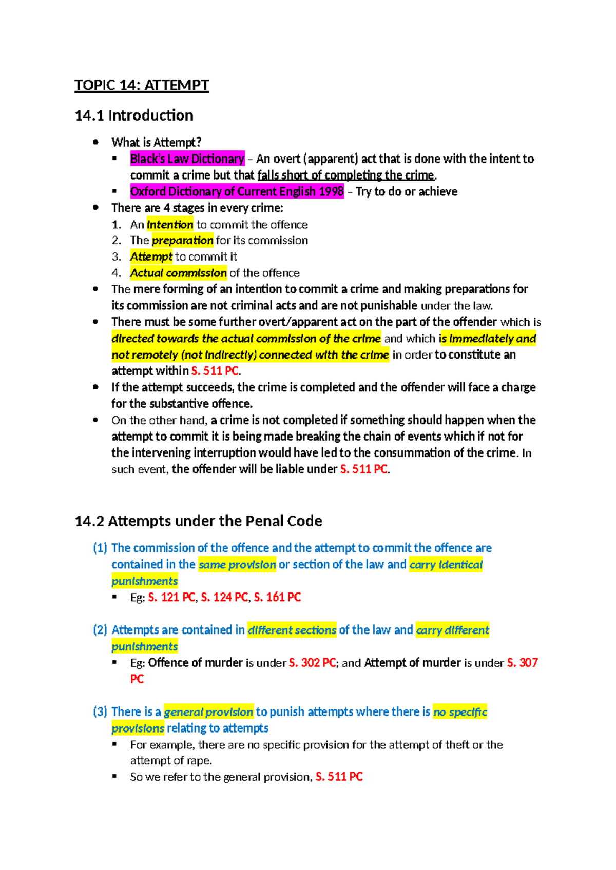 Topic 14: Attempt - Understanding Legal Definitions and Implications ...