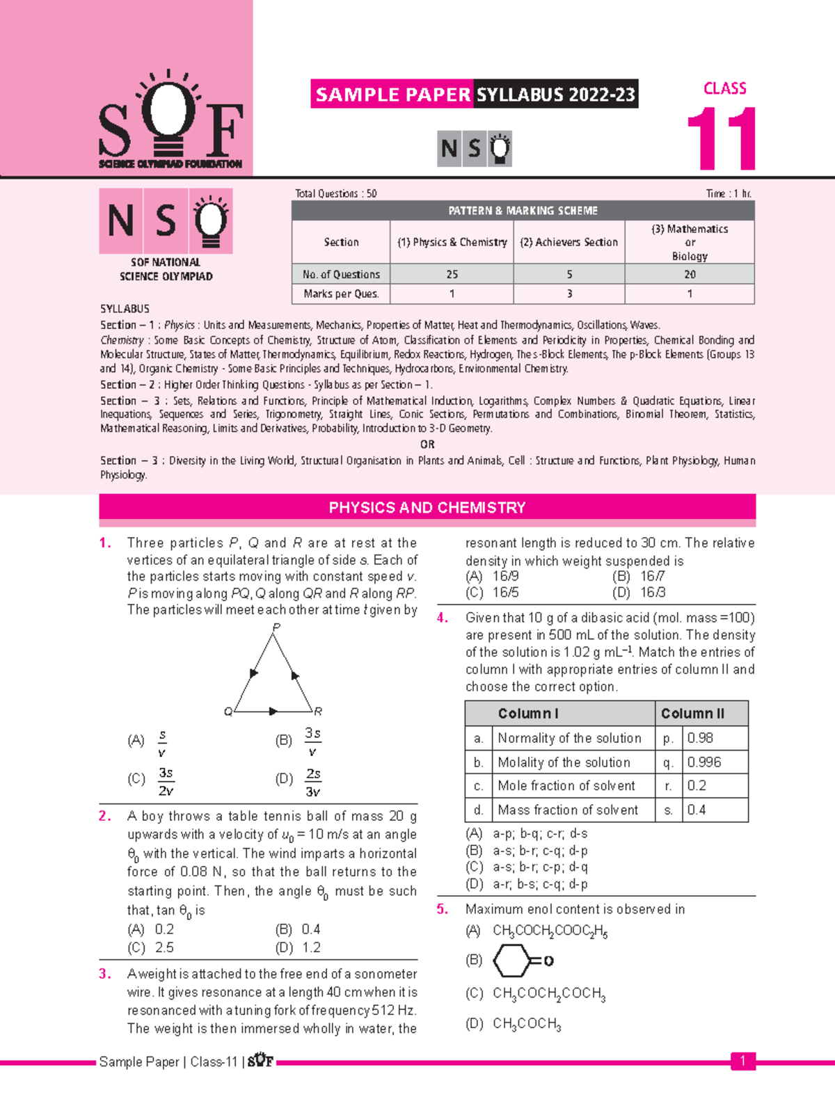 Class 11 NSO Sample Paper - Syllabus 2022 with Questions & Answers ...