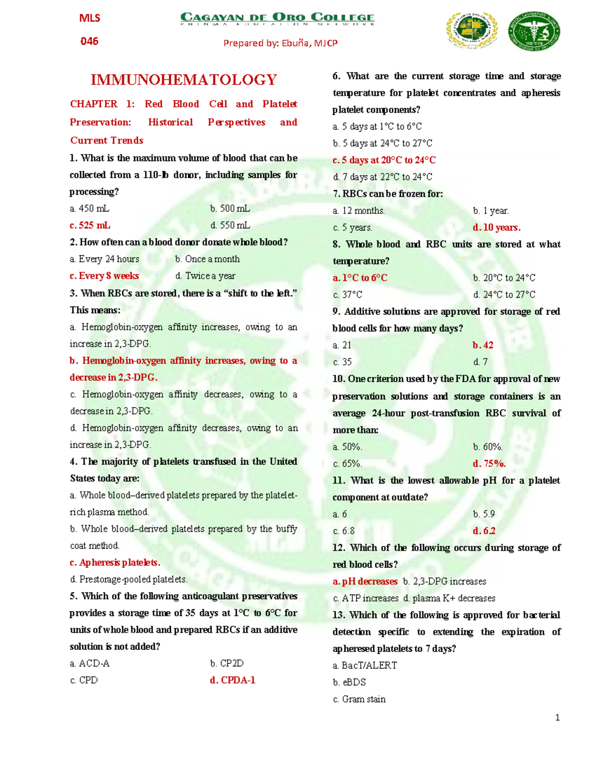 709170501 Blood Banking Study Guide: Review Questions & Key Concepts ...
