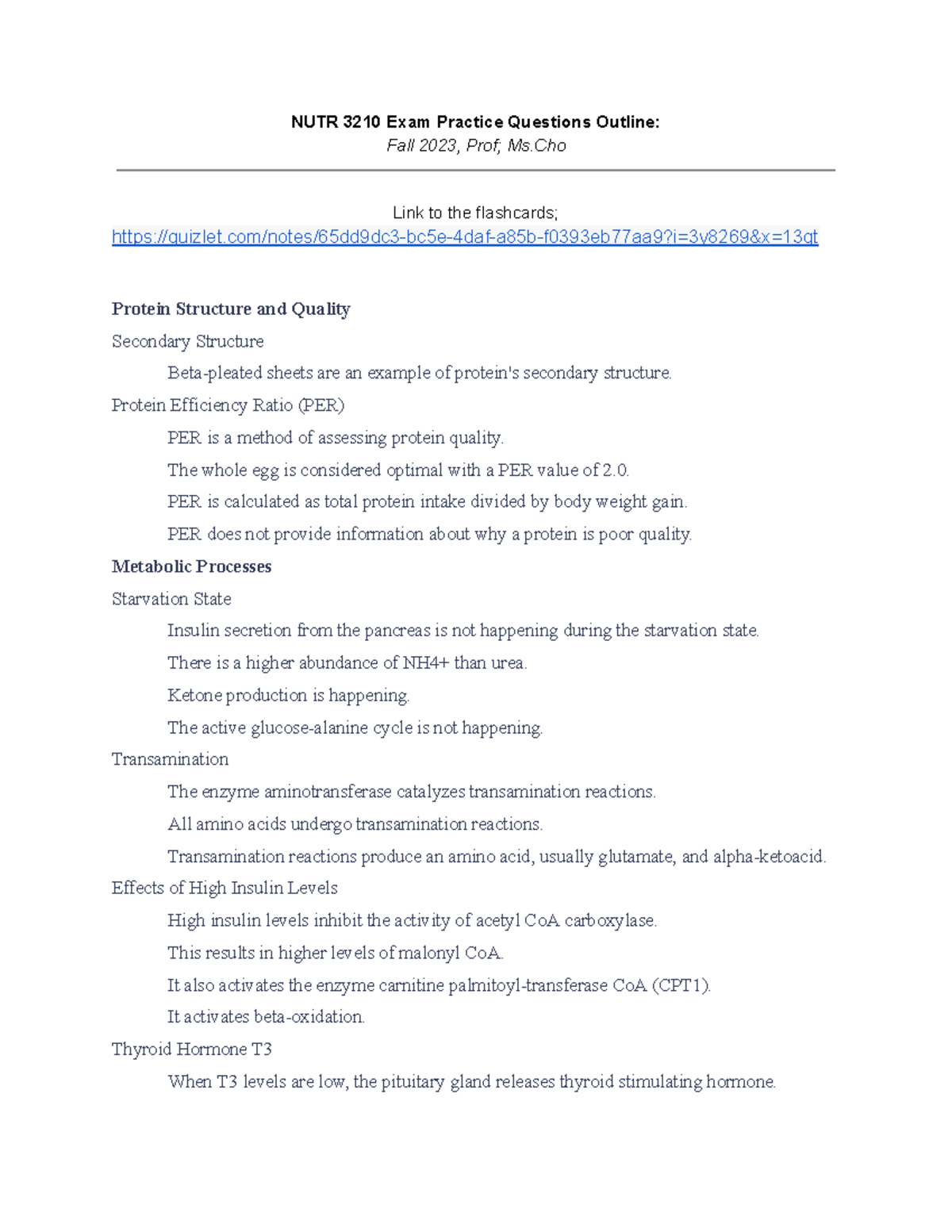 NUTR 3210 Fall 2023 Exam Prep: Practice Questions & Outline - Studocu