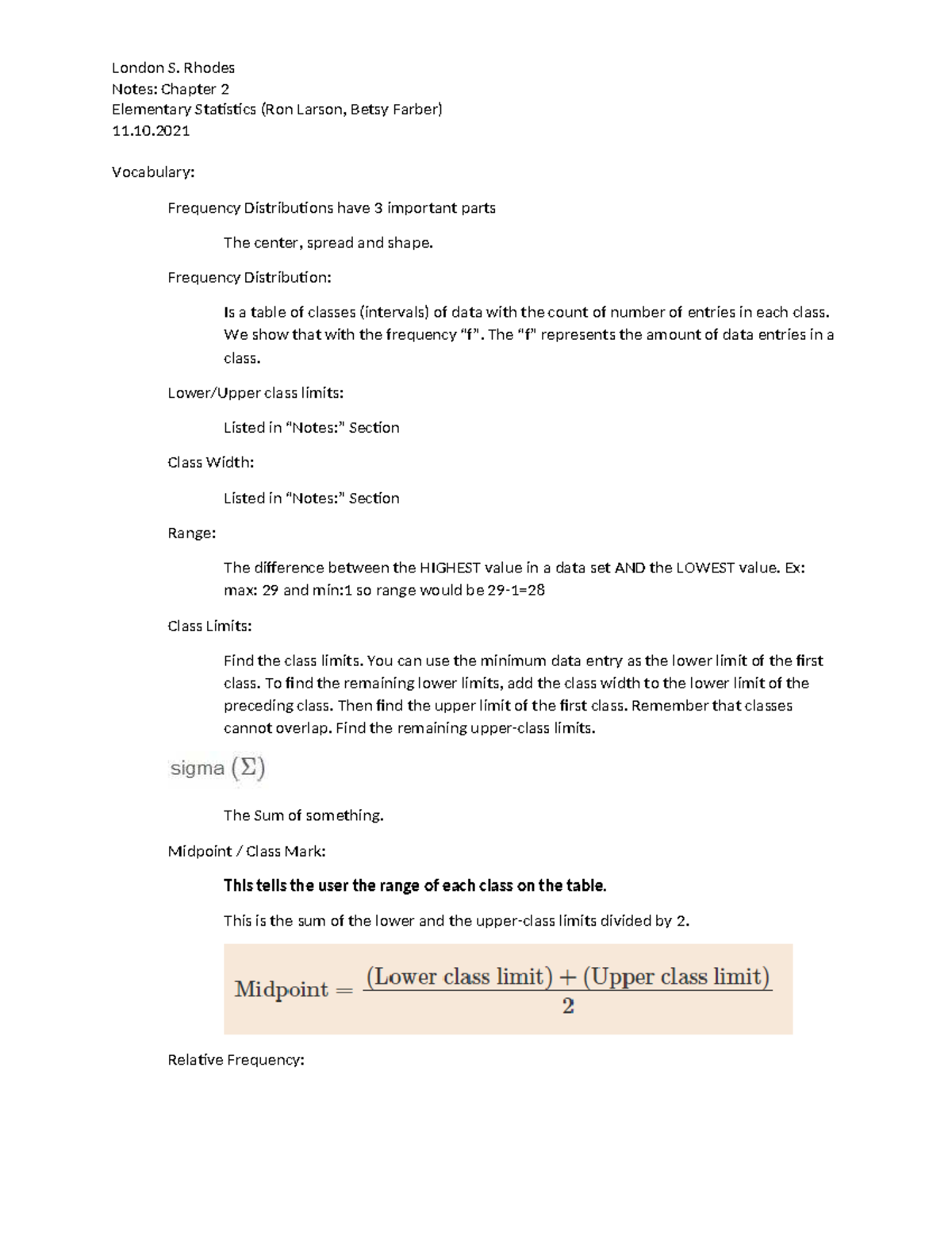 140MTH Notes: Chapter 2 - Understanding Frequency Distributions - Studocu