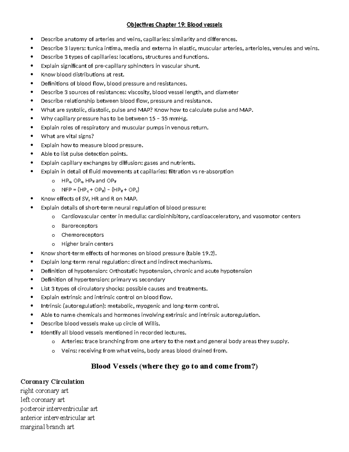 Chapter 19 Study Guide: Anatomy and Functions of Blood Vessels ...