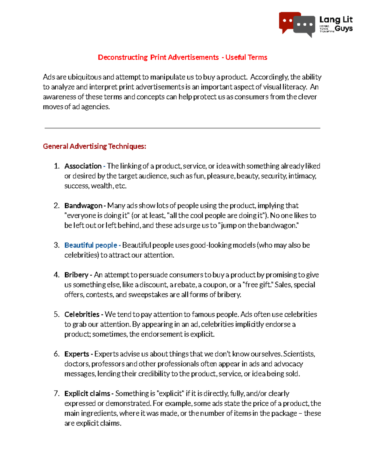 3 - Print Advertisements: Key Terminology and Analysis Techniques - Studocu