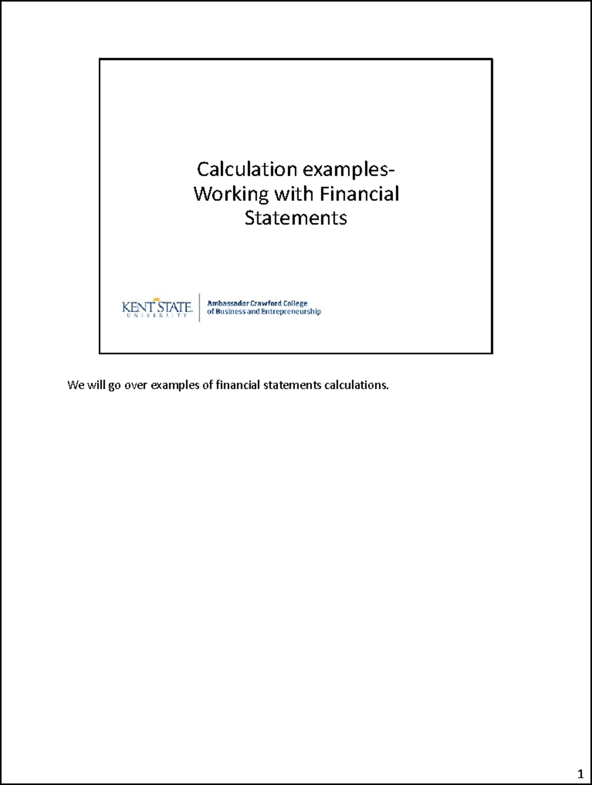 Calculation Examples: Working with Financial Statements (FIN 101) - Studocu
