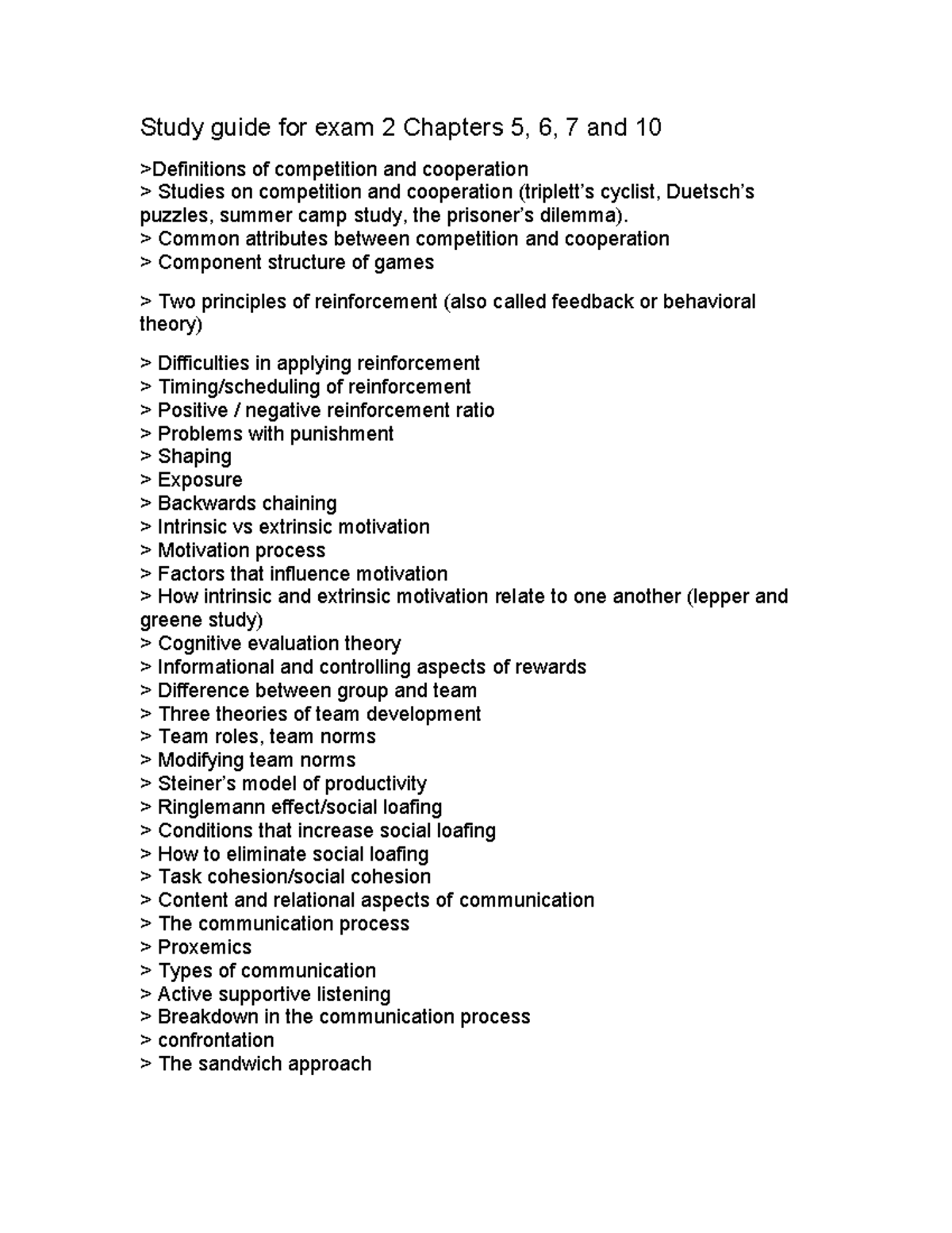 Test 2 Study Guide: Competition & Cooperation (Chapters 5, 6, 7, 10 ...