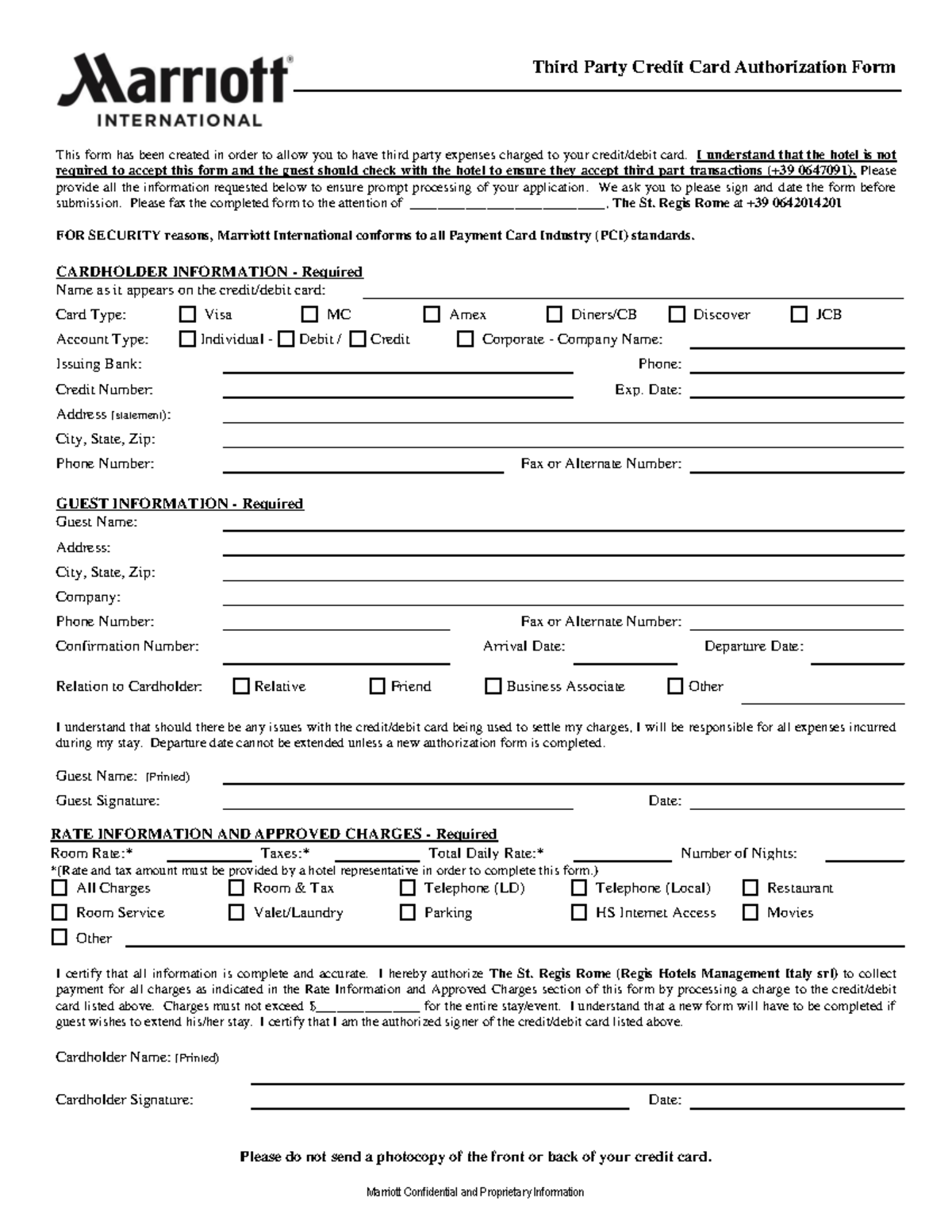 Hotel Credit Card Authorization Form for Third Party Transactions - Studocu