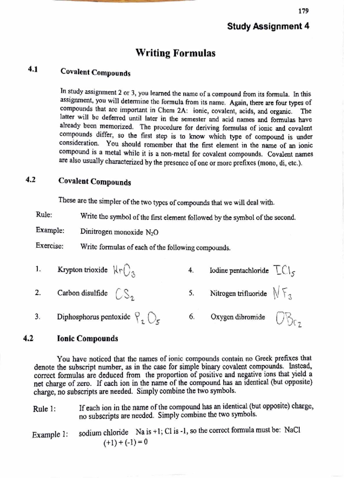 Chem 2A Study Assignment 4: Formulas of Covalent & Ionic Compounds ...