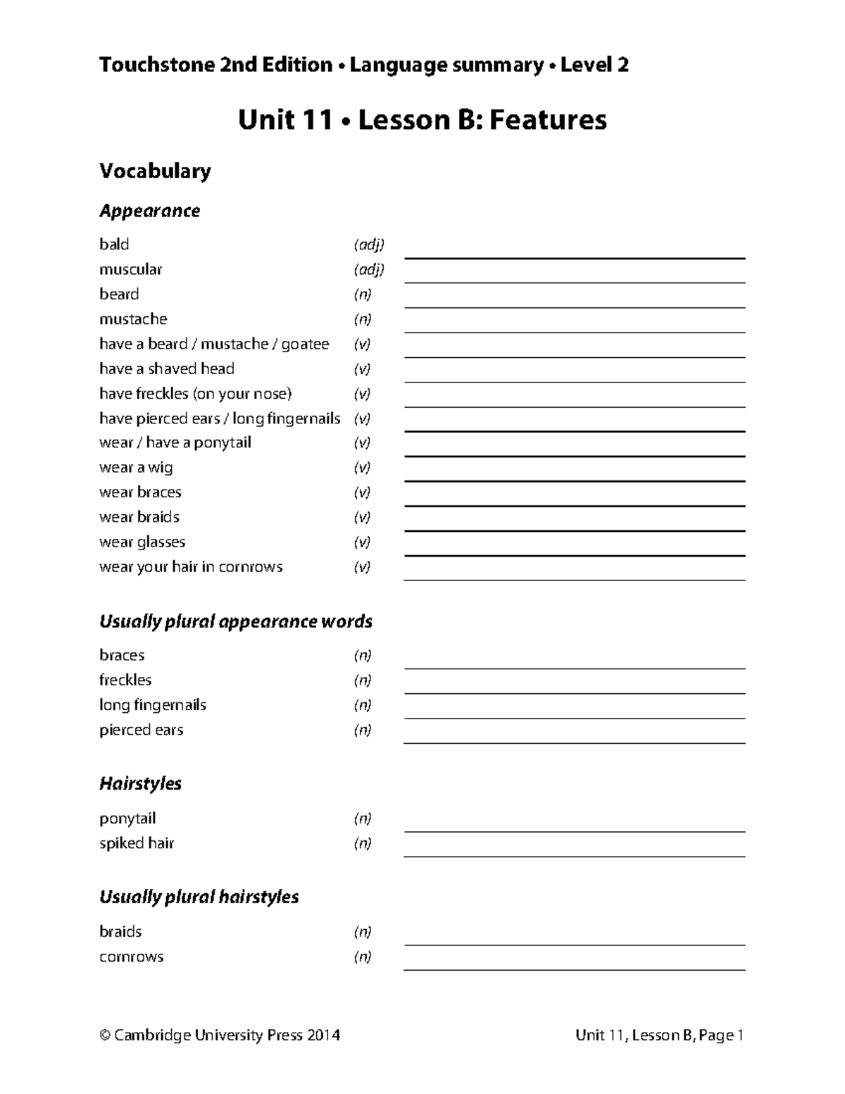 Unit 11 - Lesson B: Vocabulary and Grammar Features - Studocu