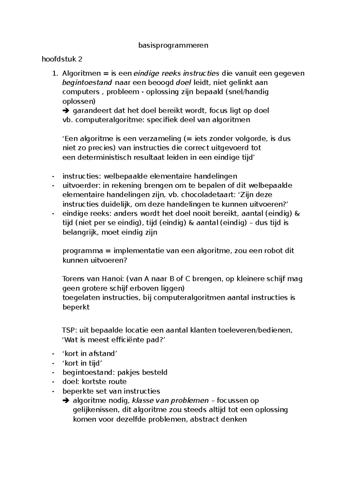 Basisprogrammeren Hoofdstuk 2: Inleiding tot Algoritmen en Hun ...