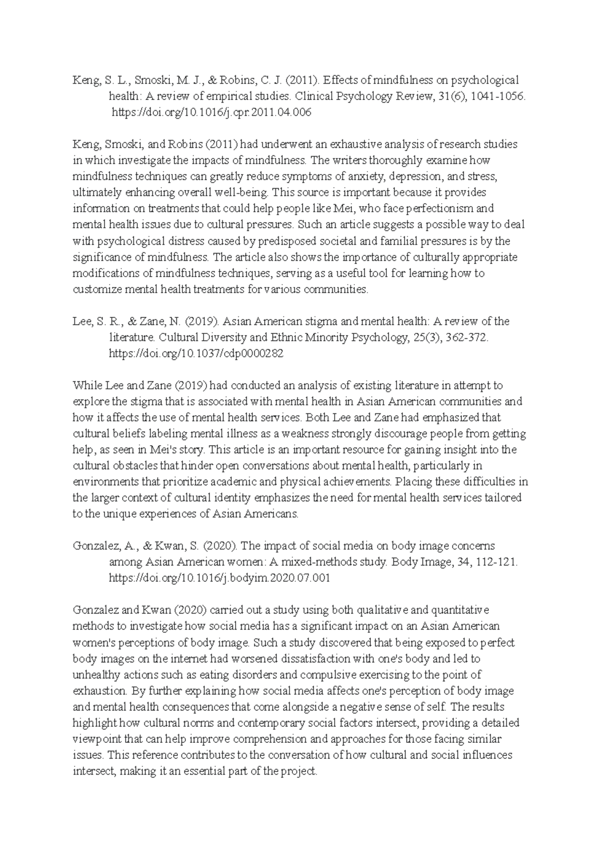 Annotated Bibliography Psych 2AP3 - Keng, S. L., Smoski, M. J ...