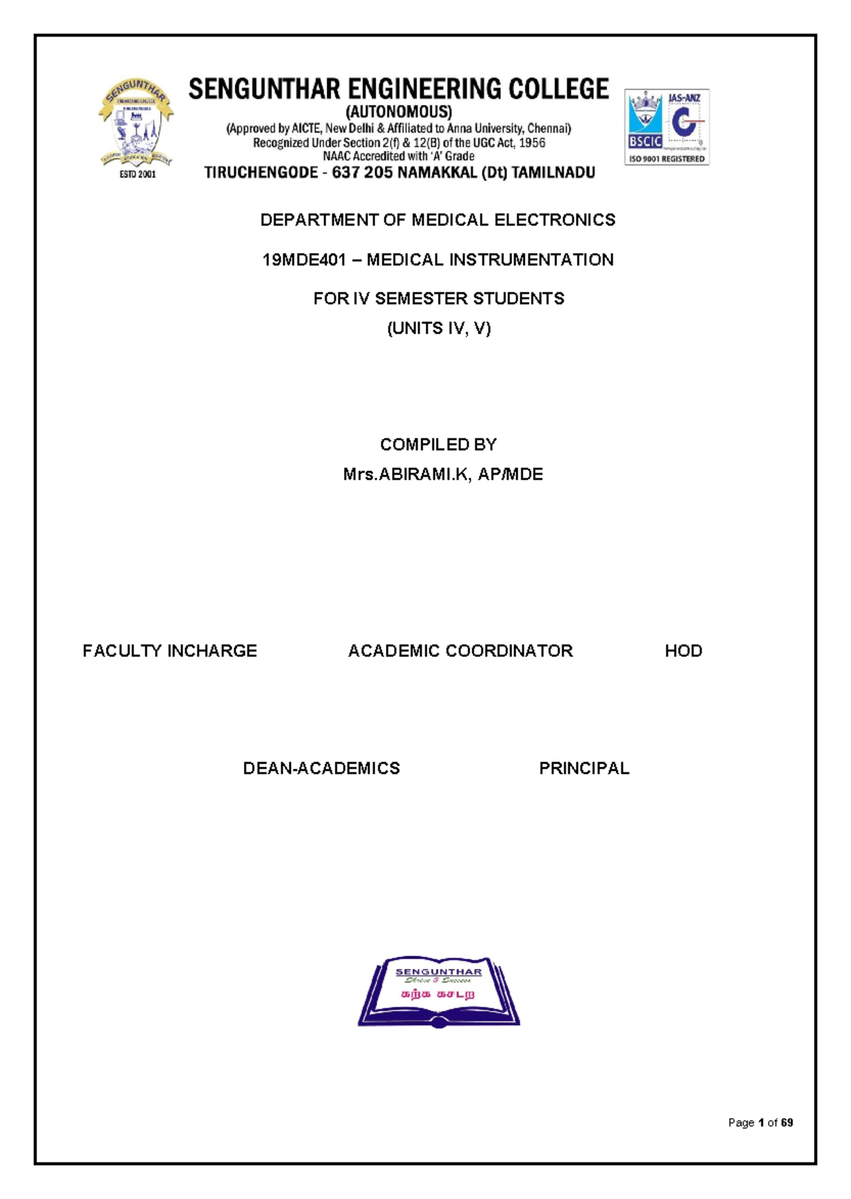 19MDE401 - Medical Instrumentation Unit Notes IV & V - Studocu