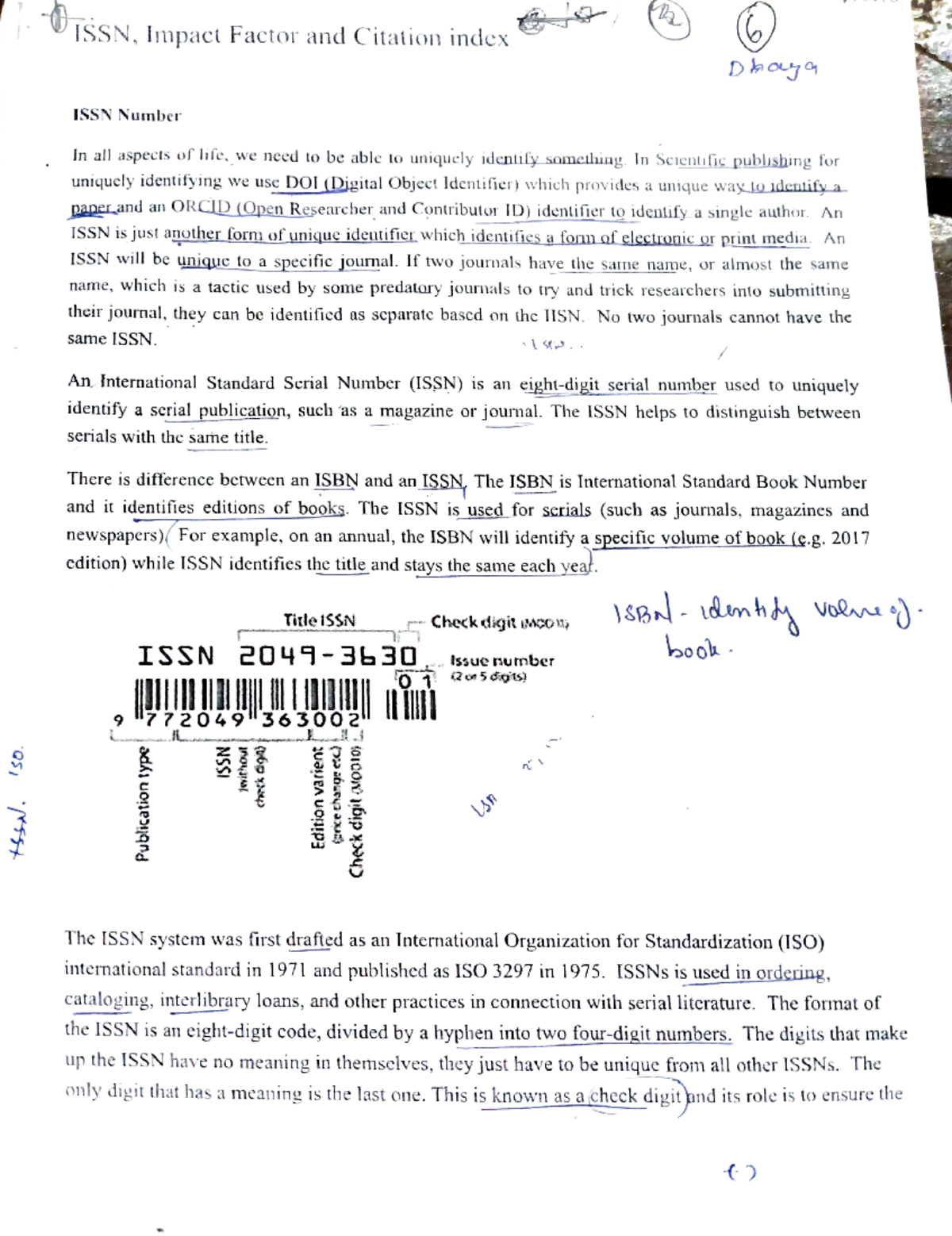 ISSN Number: Essential Notes by Asha Mam on Identification - Studocu