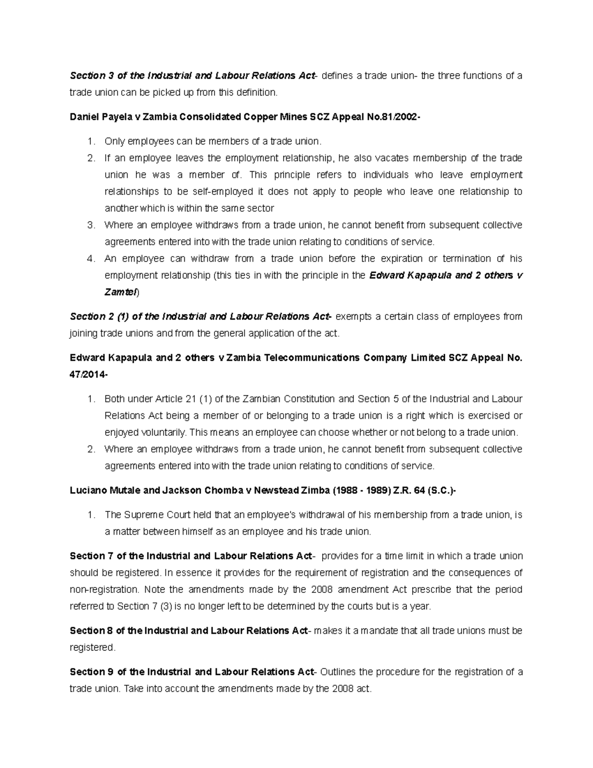 Employment Law: Trade Unions & Employer Organizations Overview - Studocu