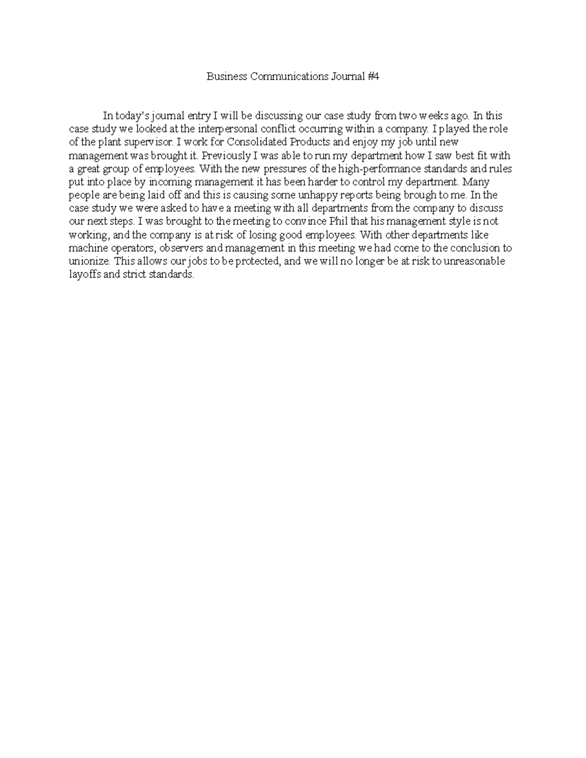 Comm Journal #4: Case Study on Interpersonal Conflict in Business - Studocu