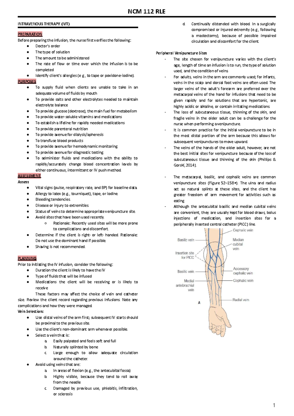 NCM 112 RLE - IVT Lecture Notes: Blood Transfusion & Insulin ...