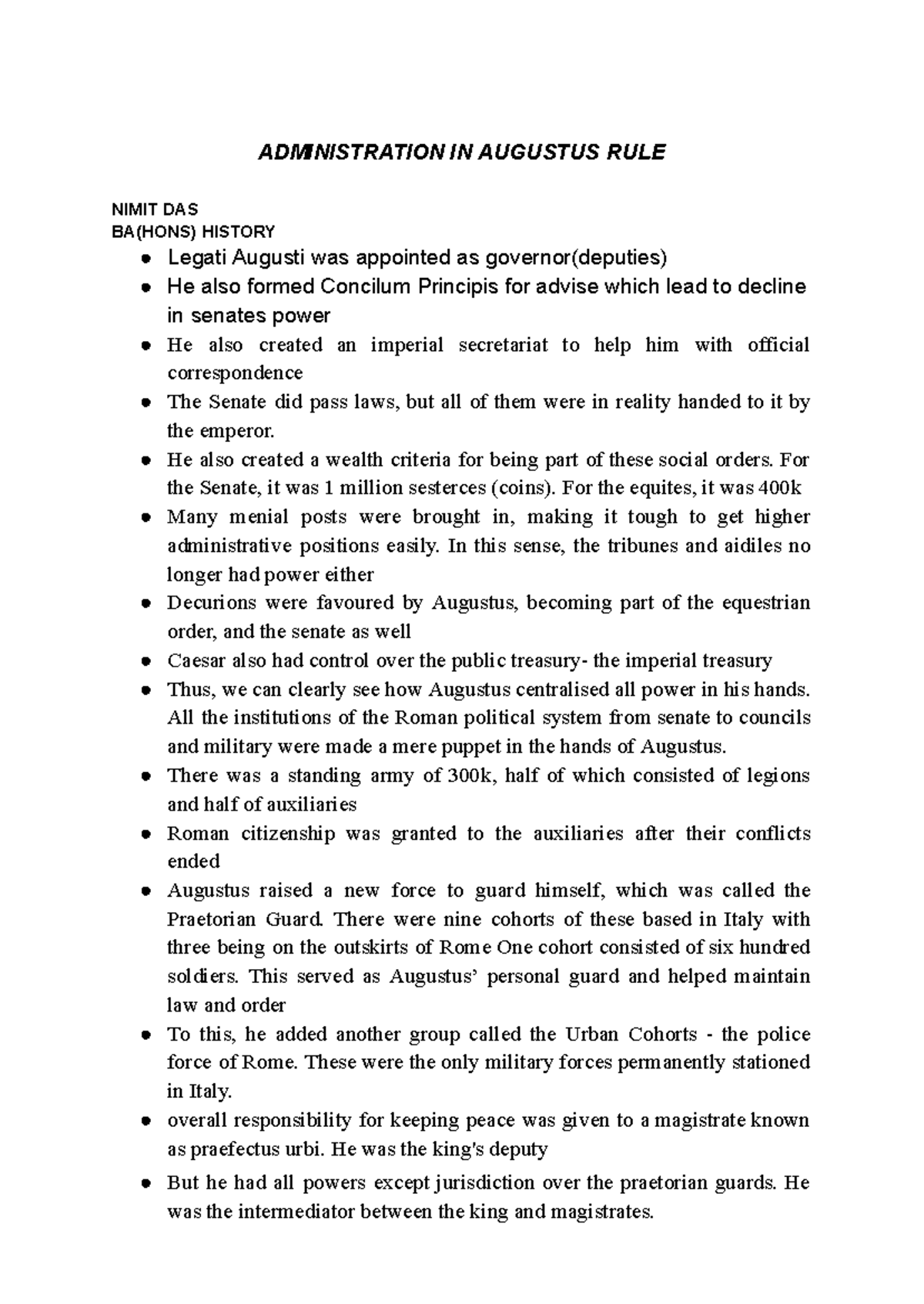 ADMINSTRATION OF AUGUSTUS - He also created a wealth criteria for being ...