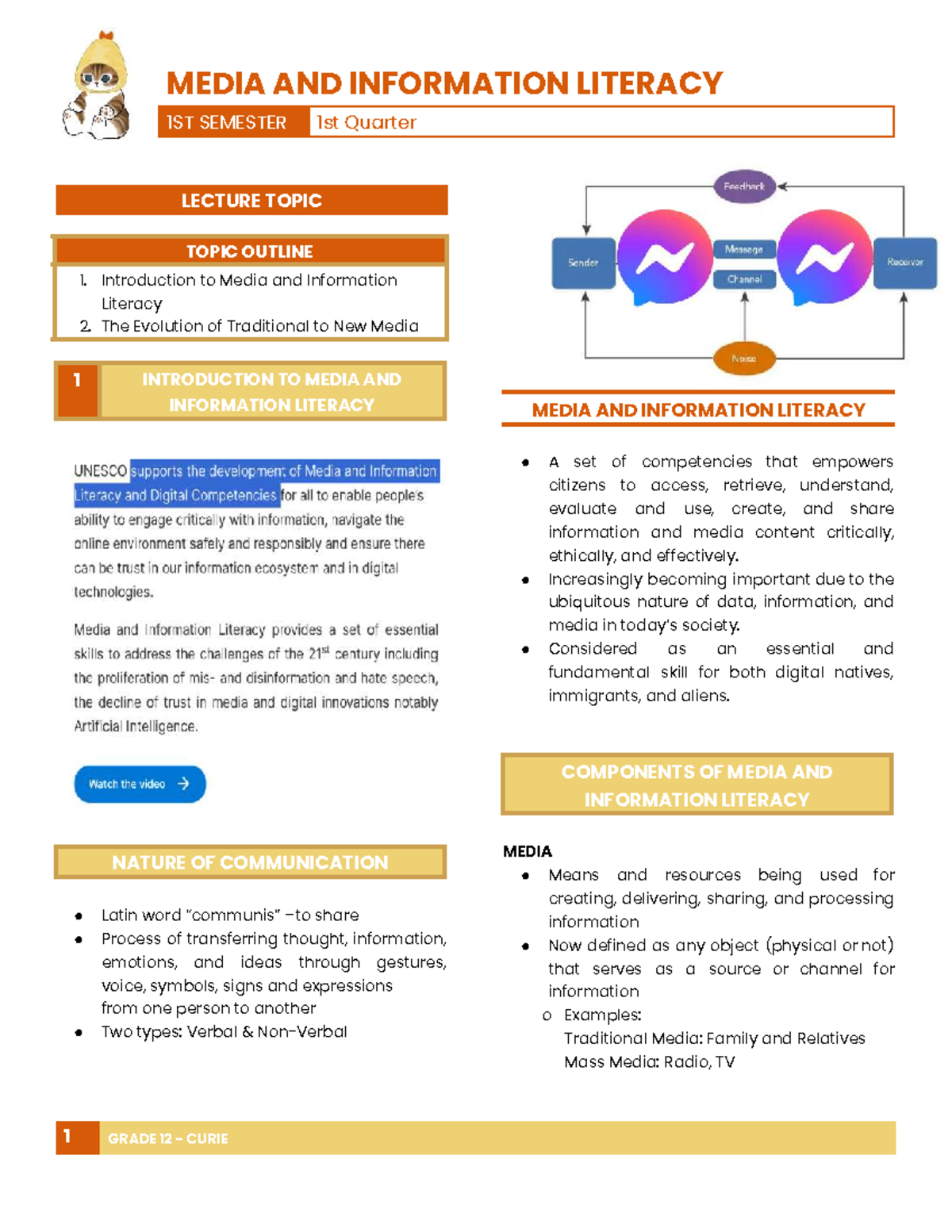MIL 1ST QTR LECTURE NOTES - Introduction to Media & Info Literacy - Studocu