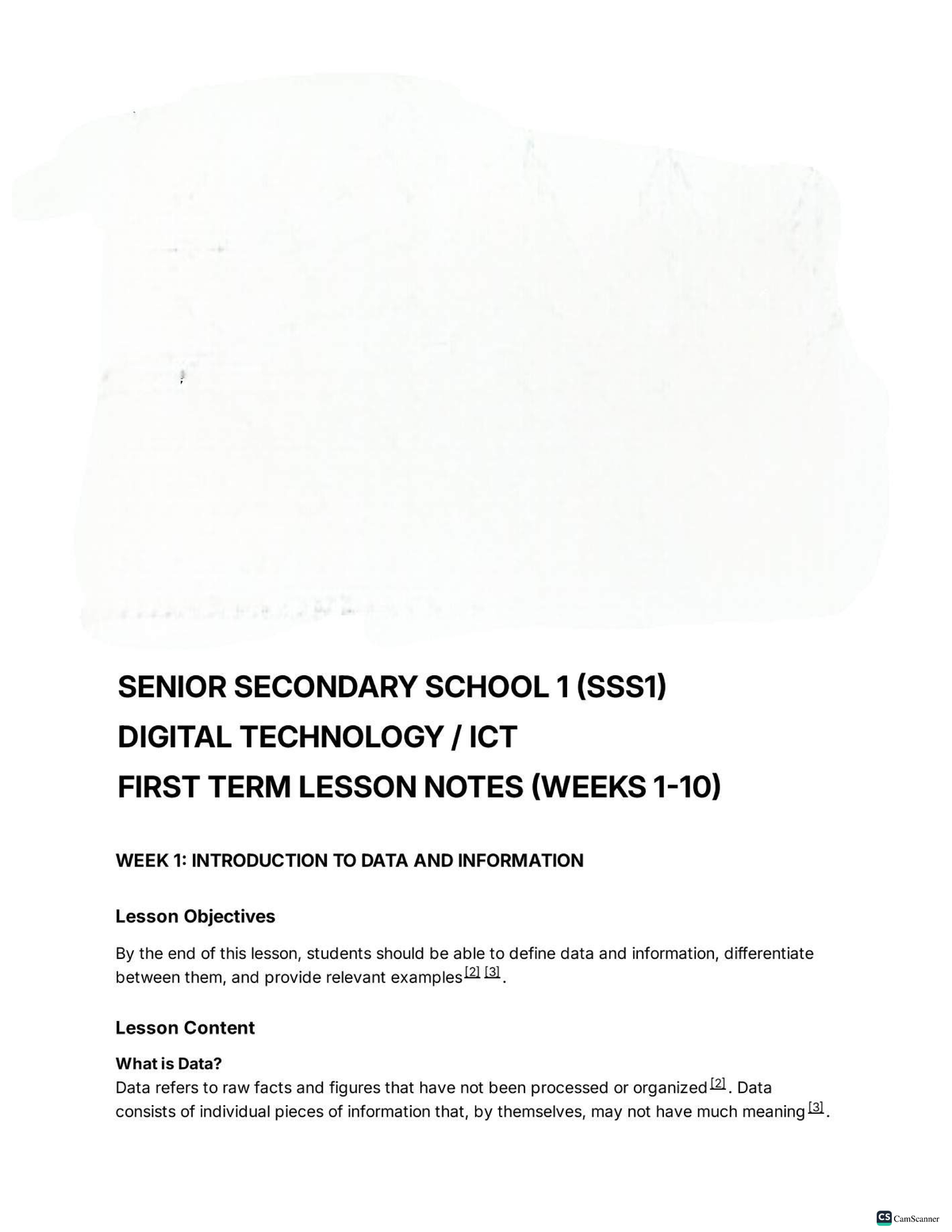 SS 1 ICT Digital Technology First Term Lesson Notes: Data, Computers ...