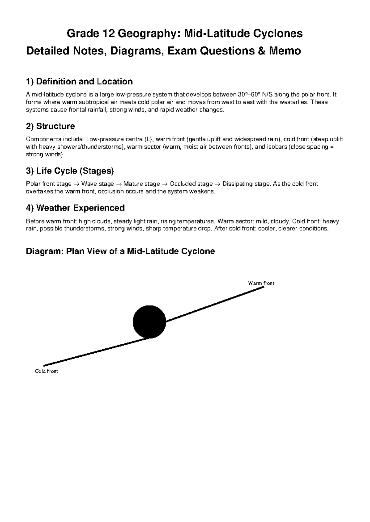 Grade 12 Geography: Mid Latitude Cyclone Notes & Exam Q&A - Studocu