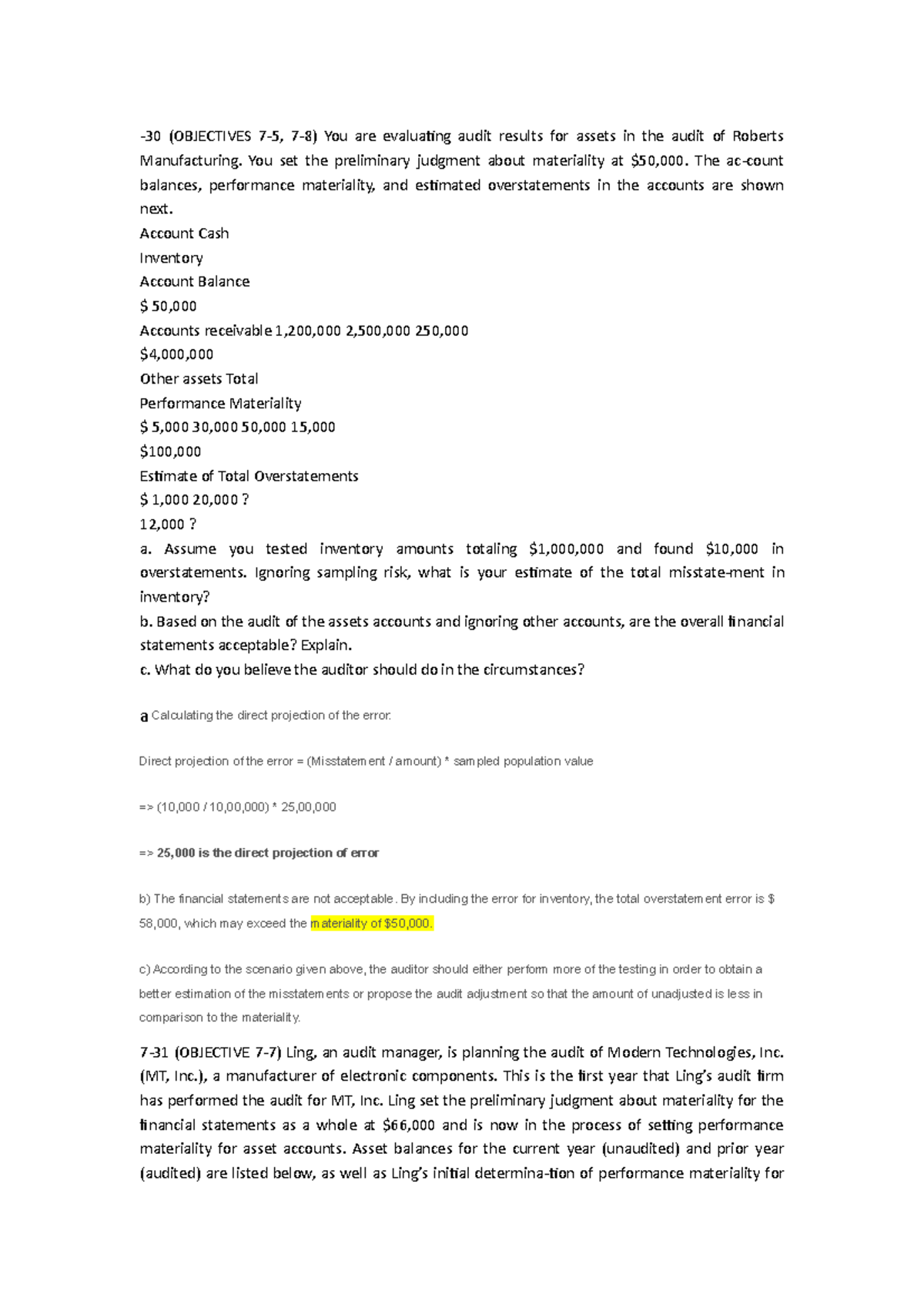 E7.30 - Audit Evaluation of Materiality & Performance Standards - Studocu