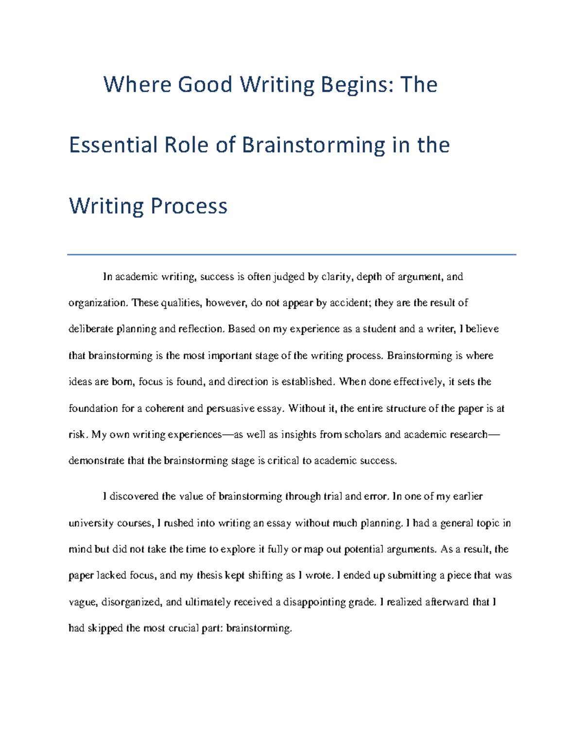Brainstorming Essay: The Key to Effective Academic Writing - Studocu