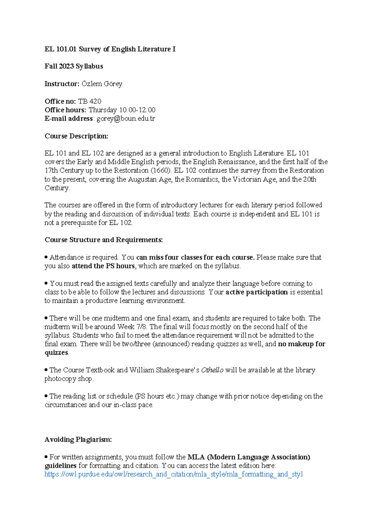 EL 101.01 Fall 2023 Syllabus: Survey of English Literature I - Studocu