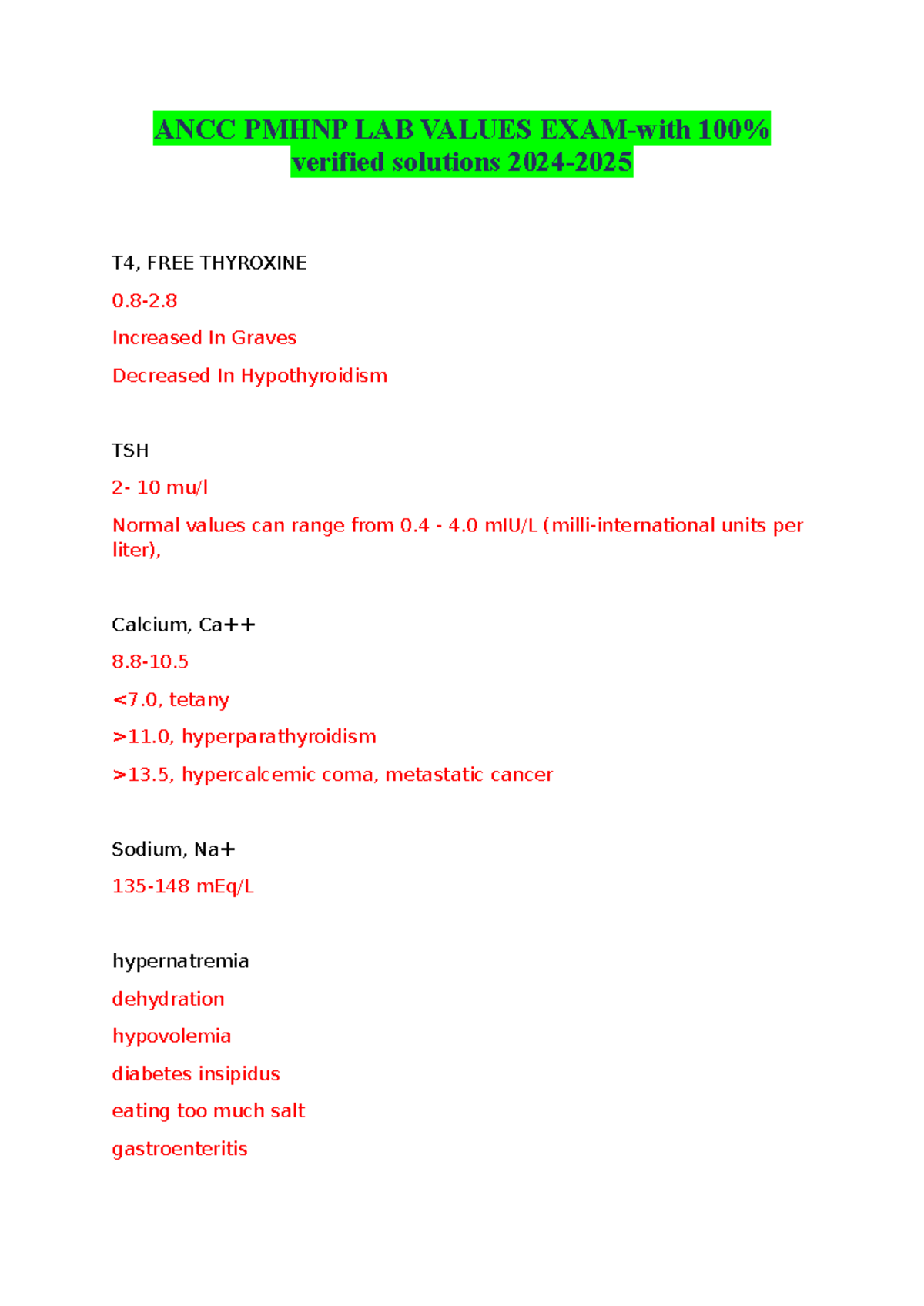 ANCC PMHNP LAB VALUES EXAM - 100% Verified Solutions (2024-2025) - Studocu