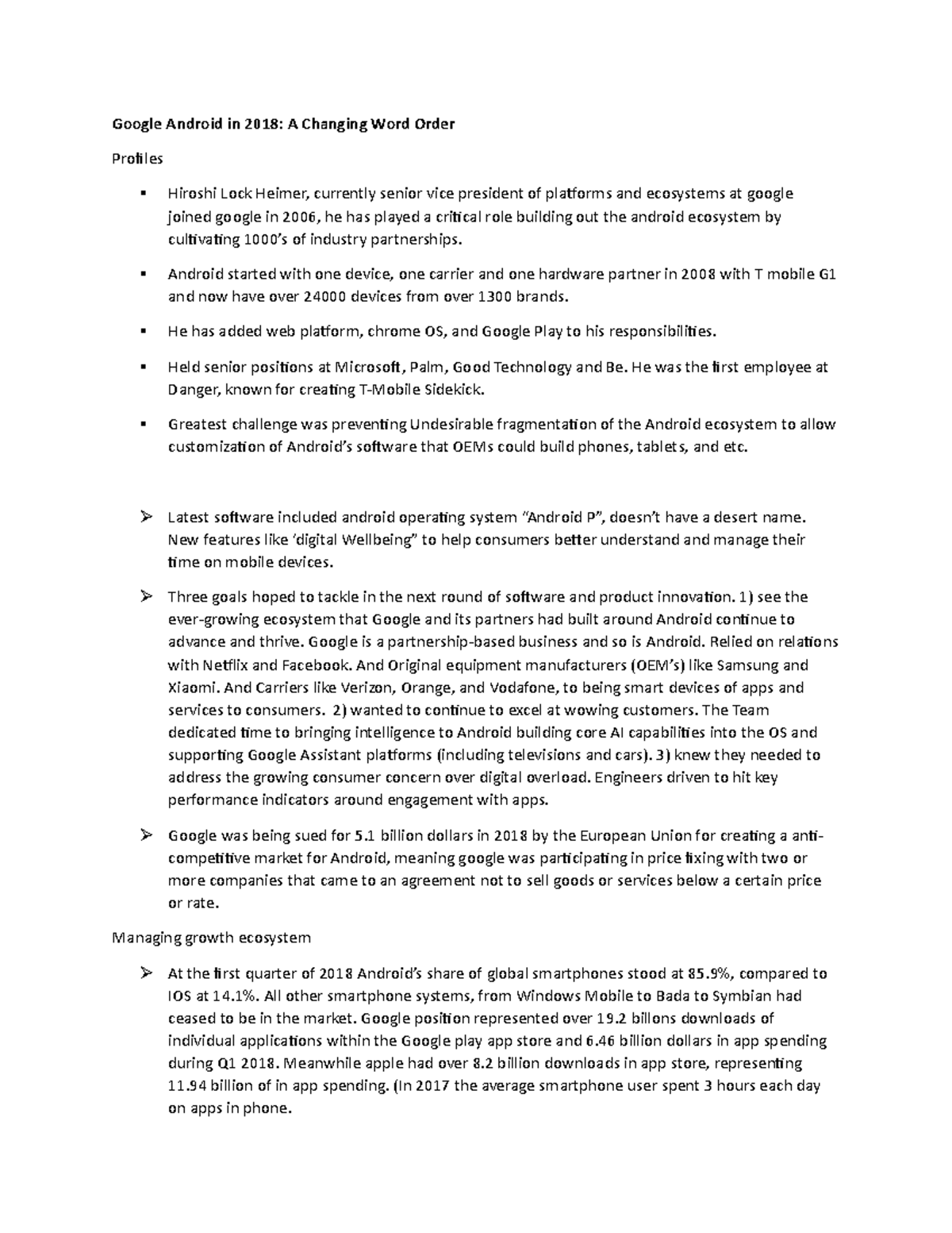 Google Android Case - HB case study - Google Android in 2018: A ...