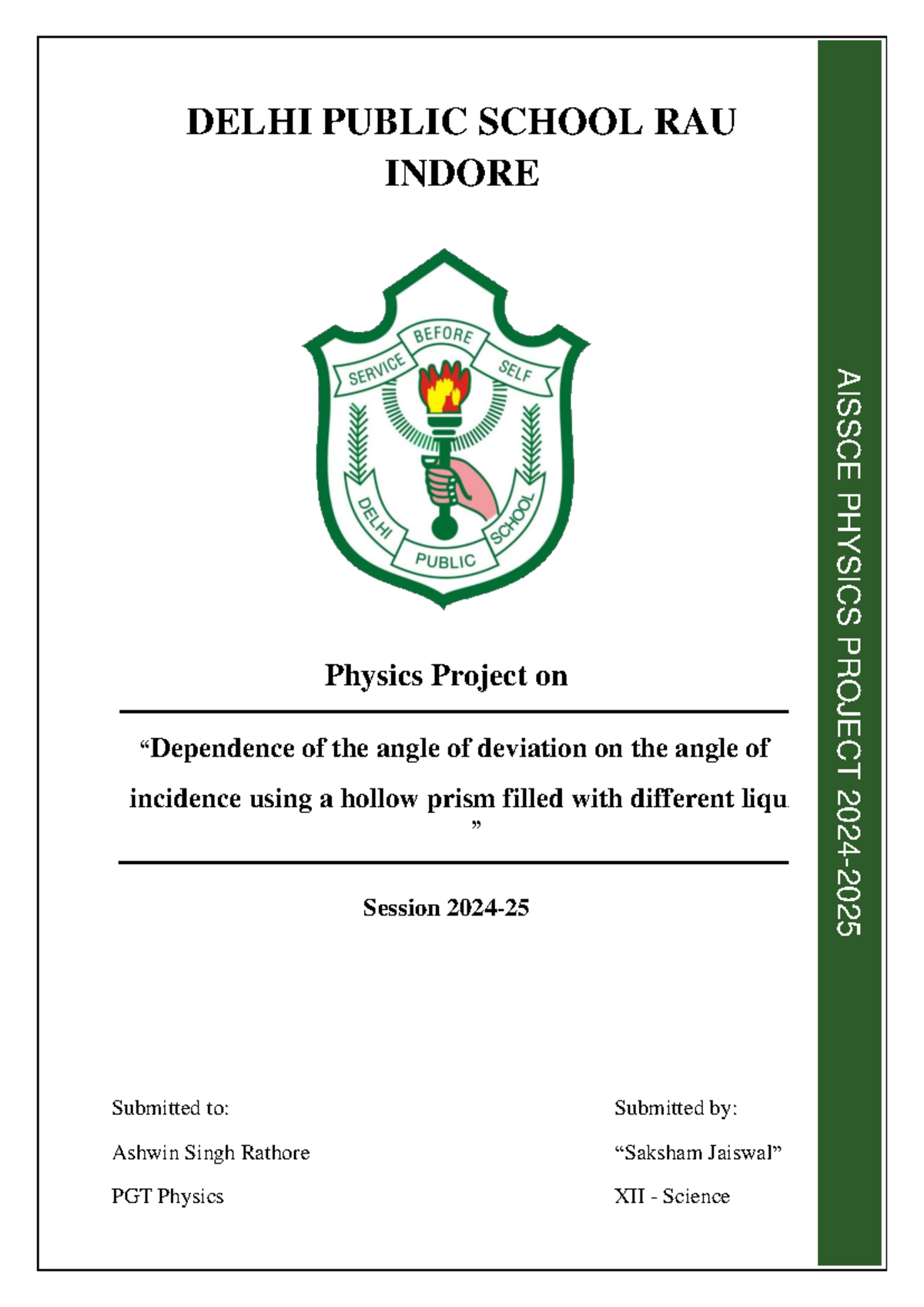 Front page XII physics (12) - Physics Project on “Dependence of the ...