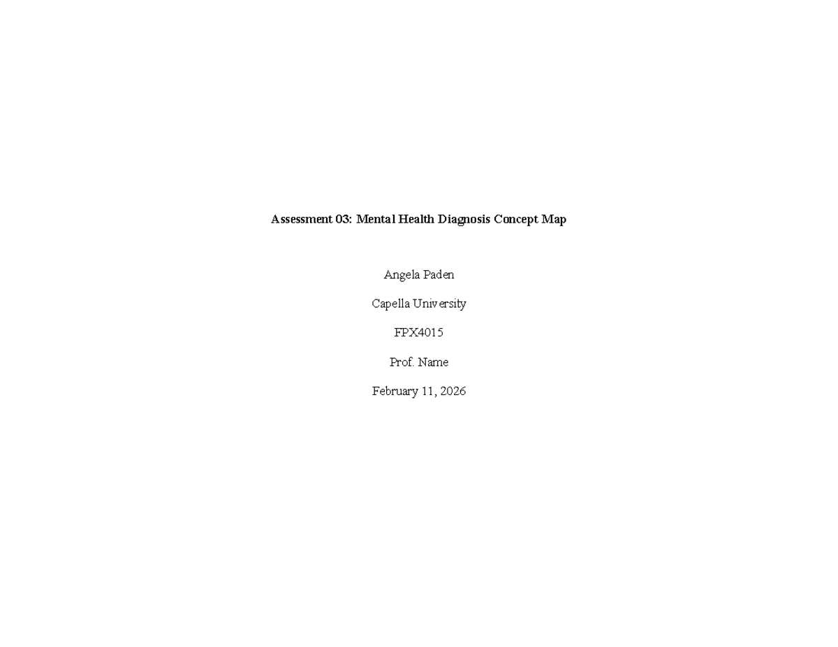 NURXFPX 4015 A3: Mental Health Diagnosis Concept Map on MDD - Studocu